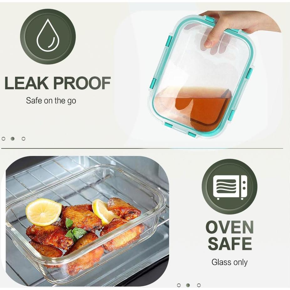 10 Contenedores de Vidrio KOMUEE 30 oz Herméticos Verde