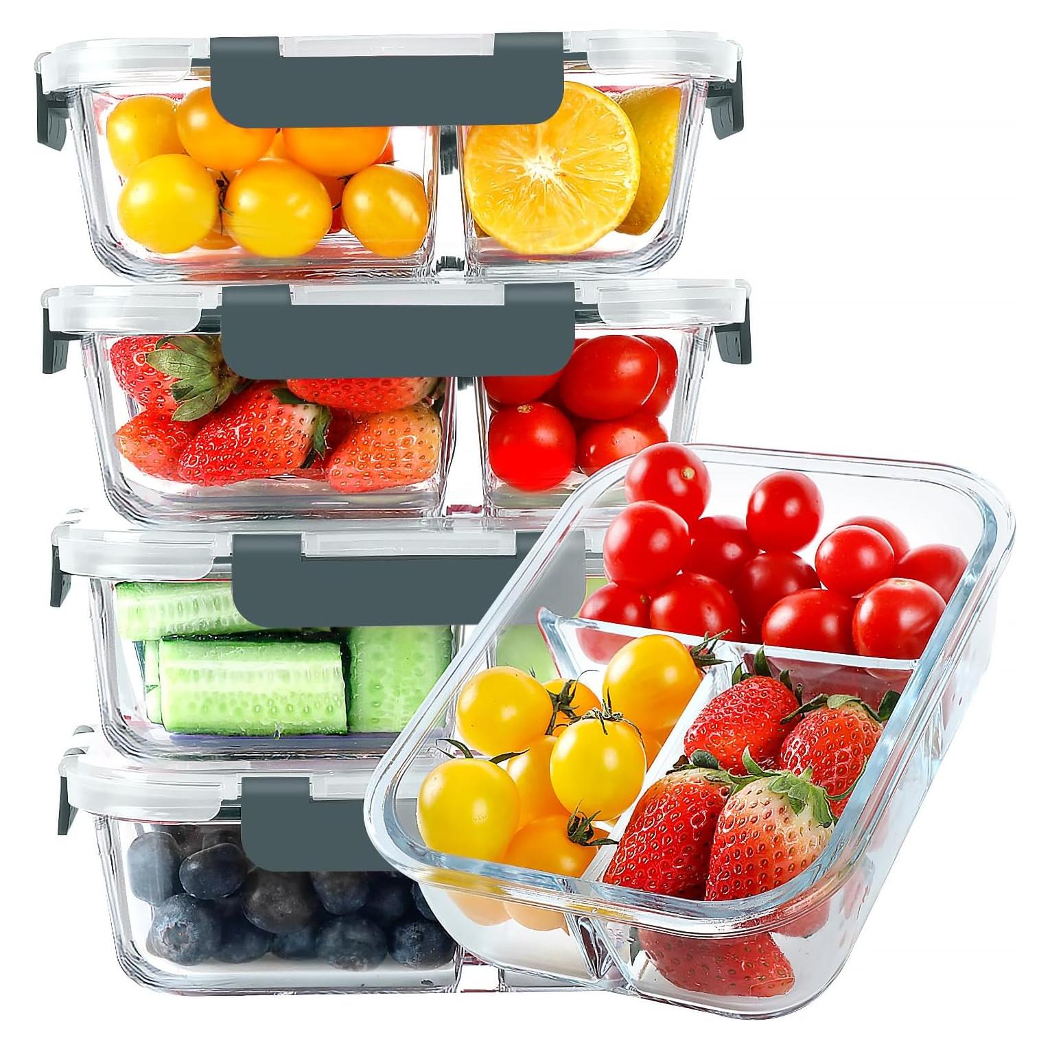 Contenedores de Comida de Vidrio KOMUEE 3 Compartimentos 1.07L