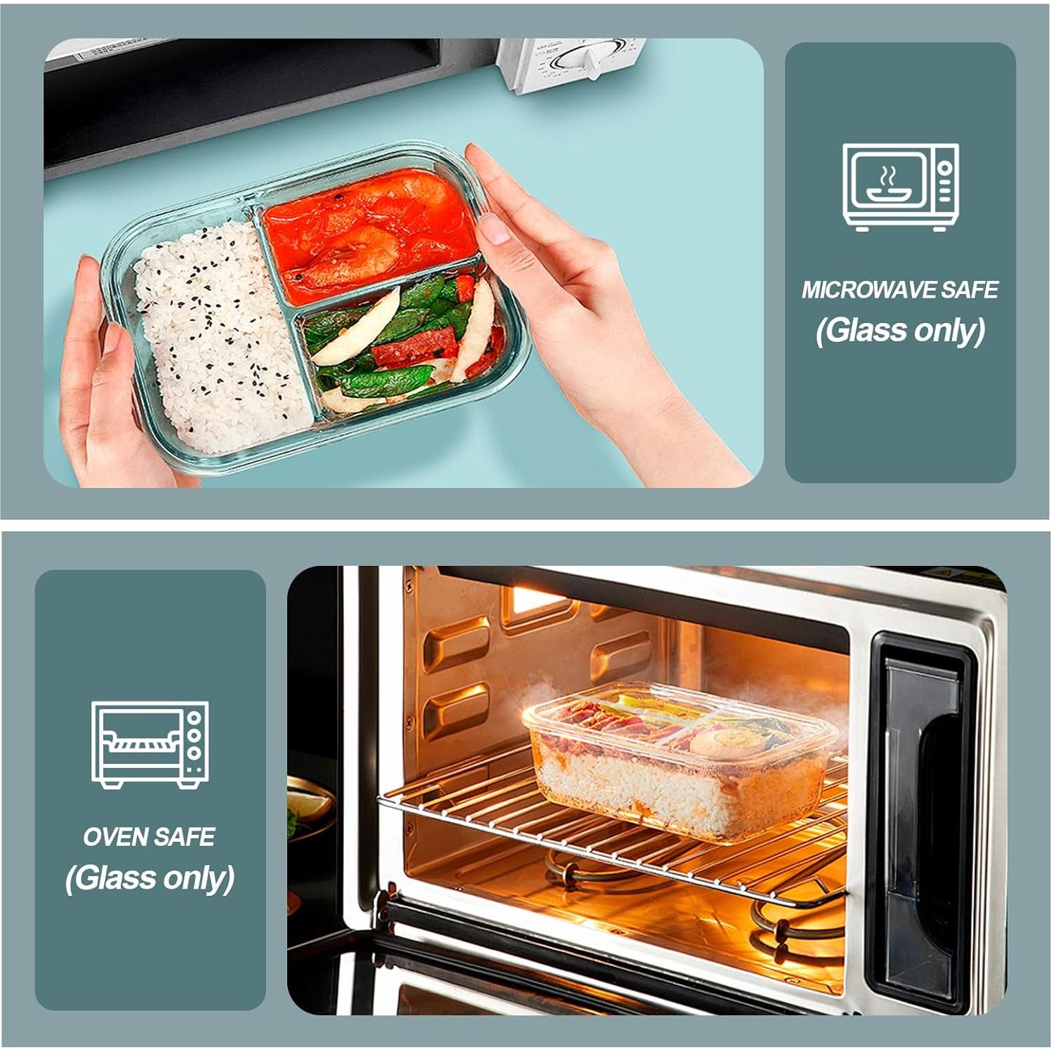 Contenedores de Comida de Vidrio KOMUEE 3 Compartimentos 1.07L