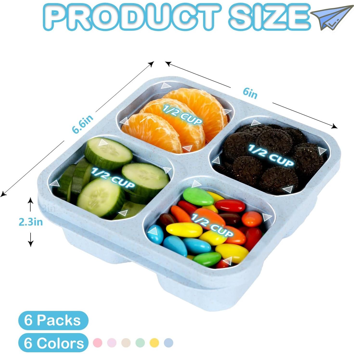 Paquete de 6 Cajas Bento BE OVER QUALITY - Contenedores de Snacks 4 Compartimentos