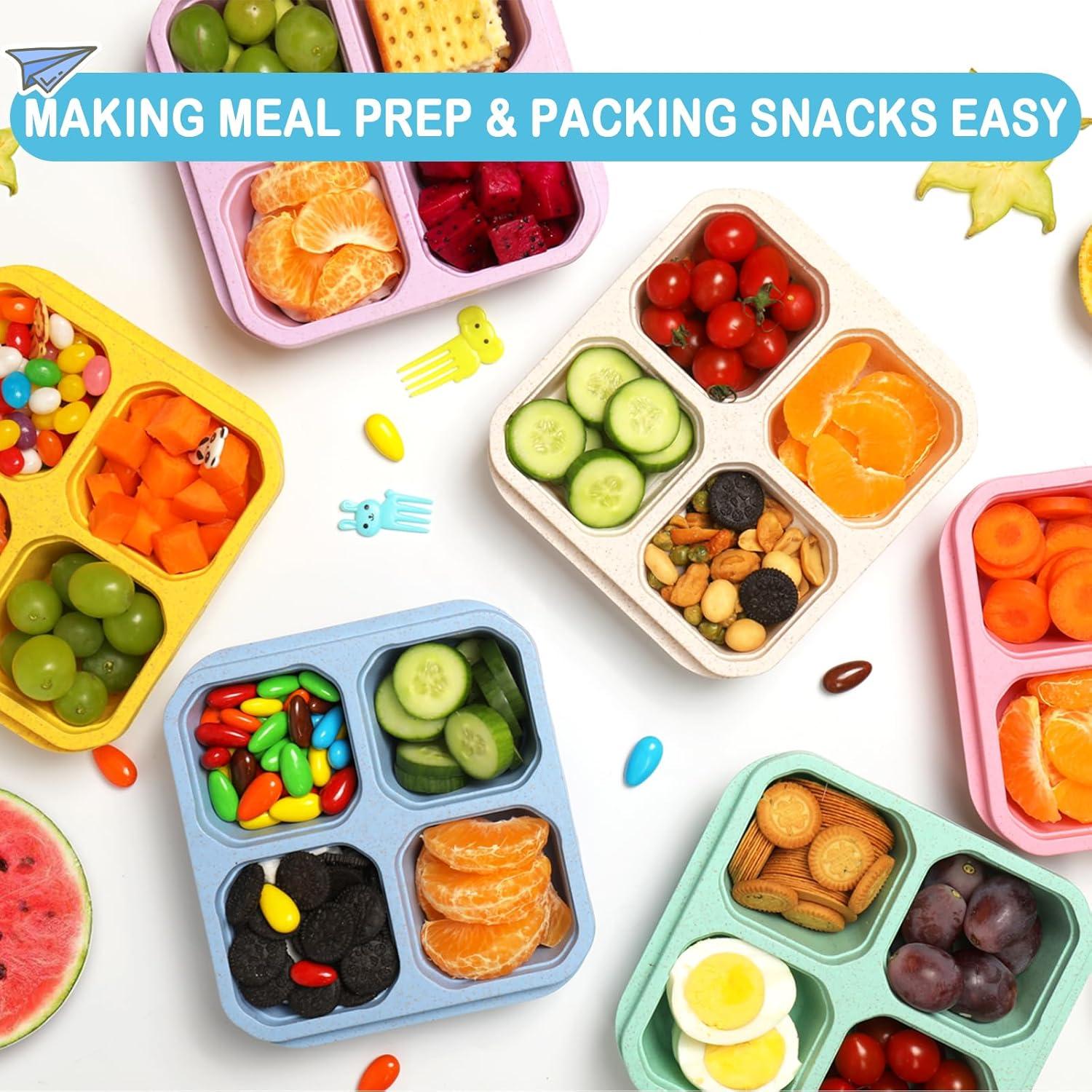 Paquete de 6 Cajas Bento BE OVER QUALITY - Contenedores de Snacks 4 Compartimentos