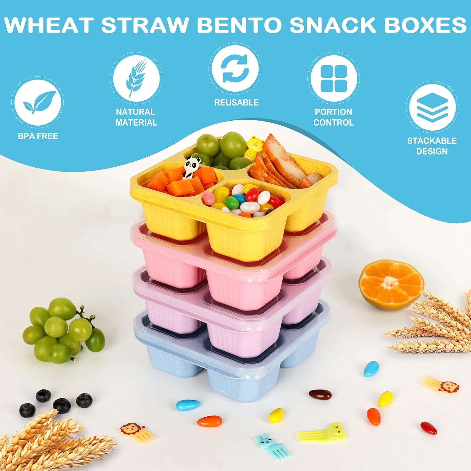 Paquete de 6 Cajas Bento BE OVER QUALITY - Contenedores de Snacks 4 Compartimentos