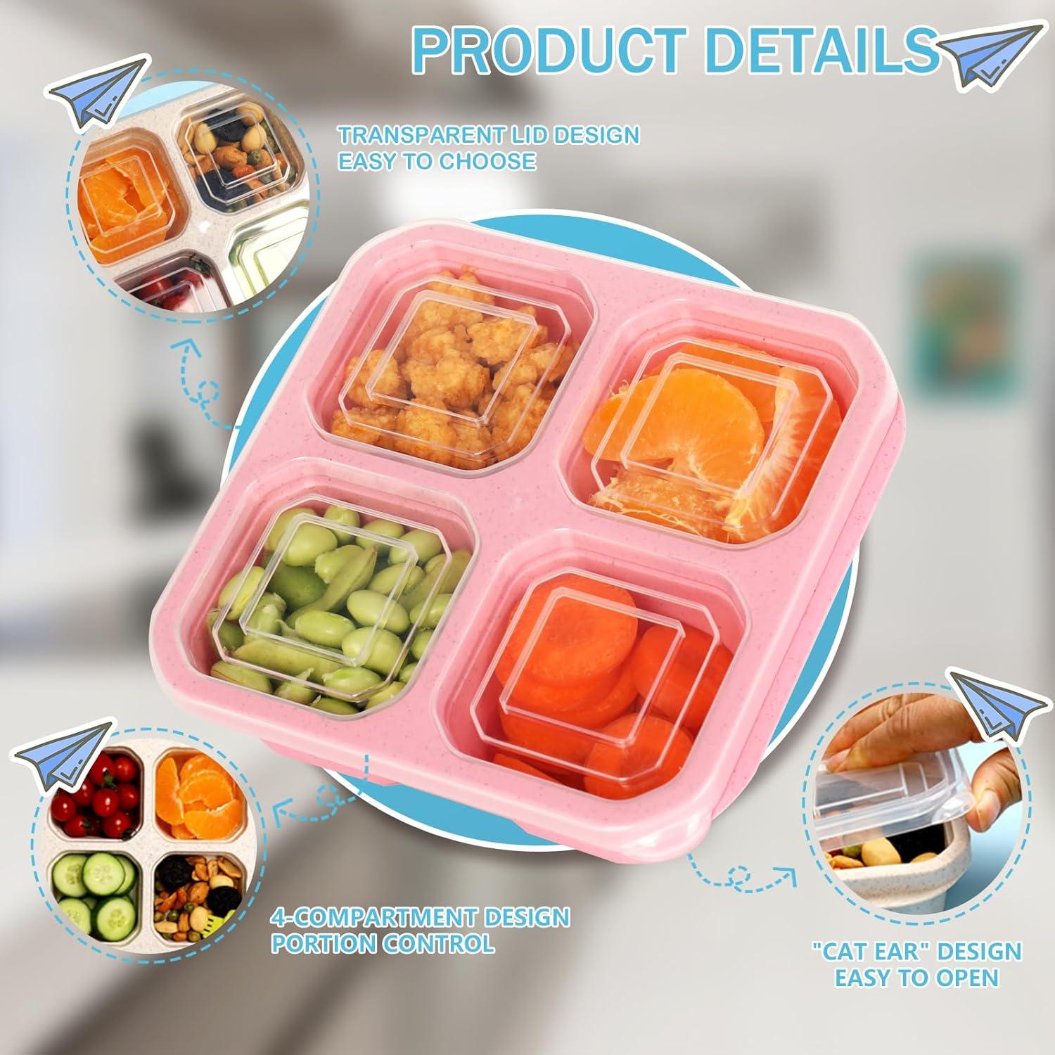 Paquete de 6 Cajas Bento BE OVER QUALITY - Contenedores de Snacks 4 Compartimentos