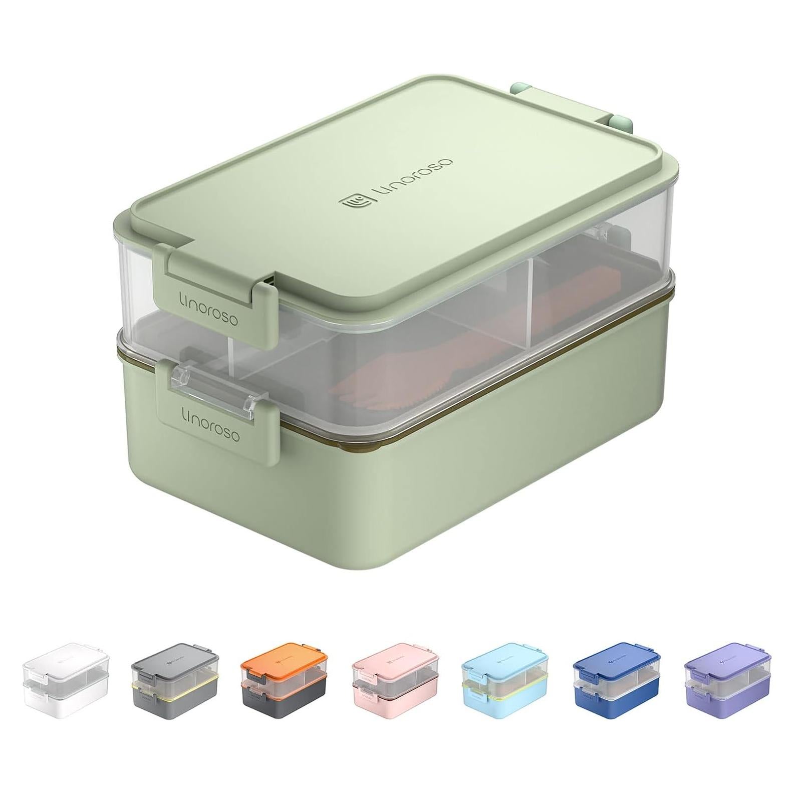 Caja Bento Apilable Linoroso Verde Menta 500ml con Utensilios