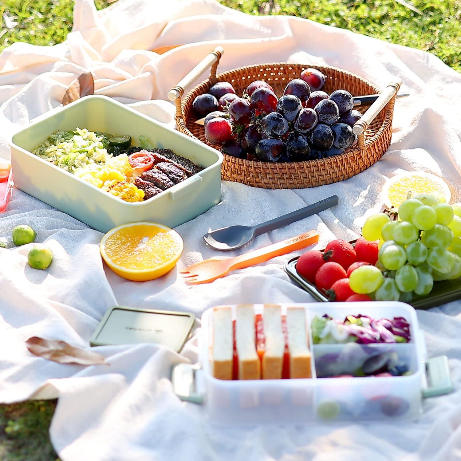 Caja Bento Apilable Linoroso Verde Menta 500ml con Utensilios