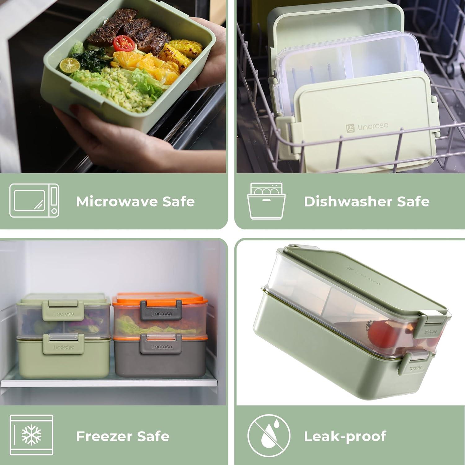 Caja Bento Apilable Linoroso Verde Menta 500ml con Utensilios