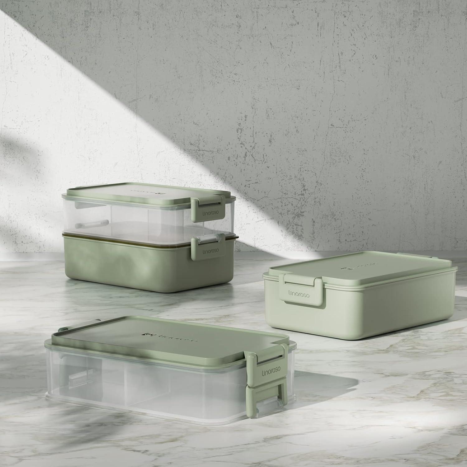 Caja Bento Apilable Linoroso Verde Menta 500ml con Utensilios