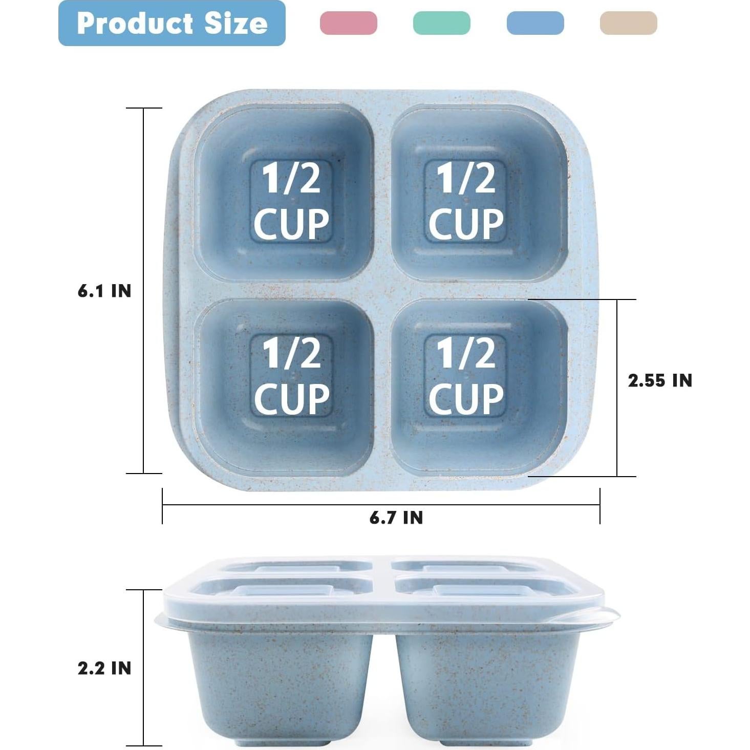 Contenedores de Snack TurtingAs, Paquete de 4, 4 Compartimentos
