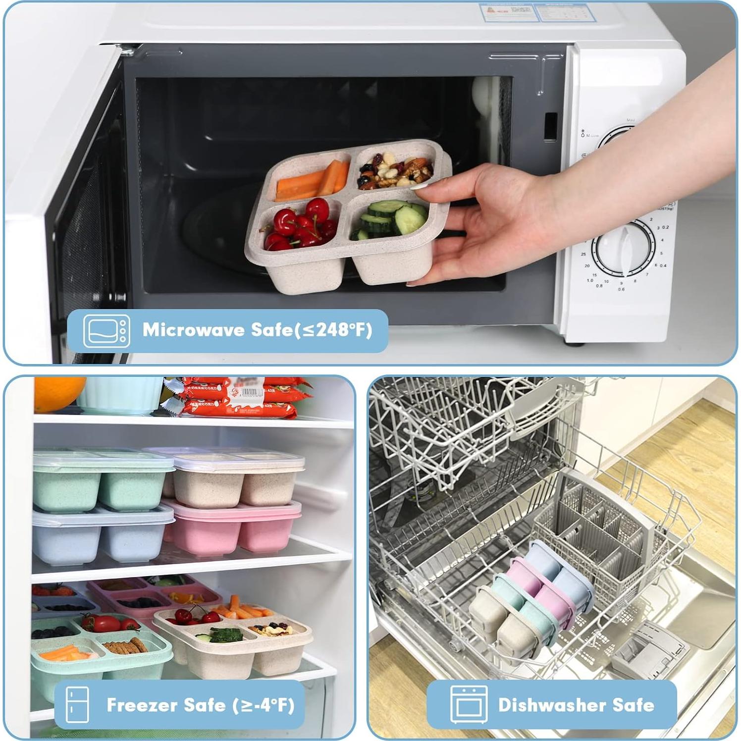 Contenedores de Snack TurtingAs, Paquete de 4, 4 Compartimentos