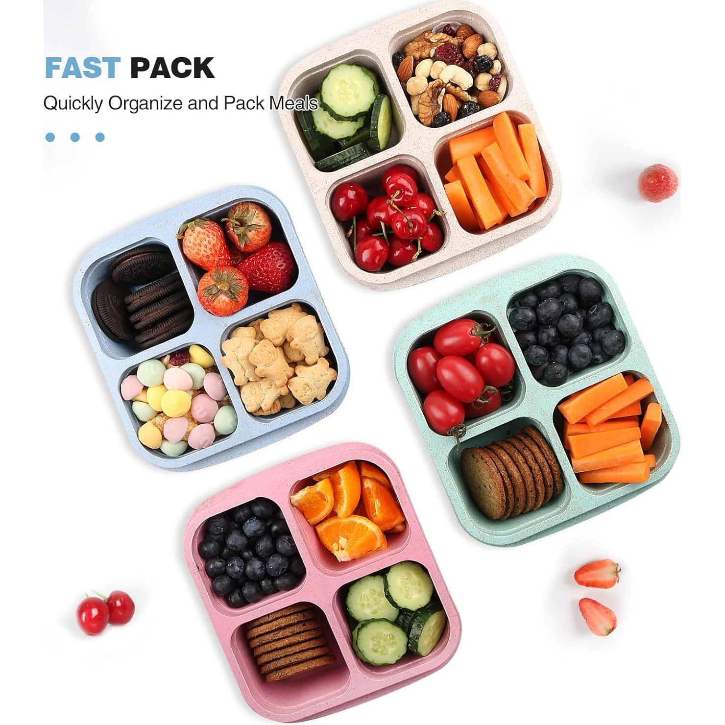 Contenedores de Snack TurtingAs, Paquete de 4, 4 Compartimentos