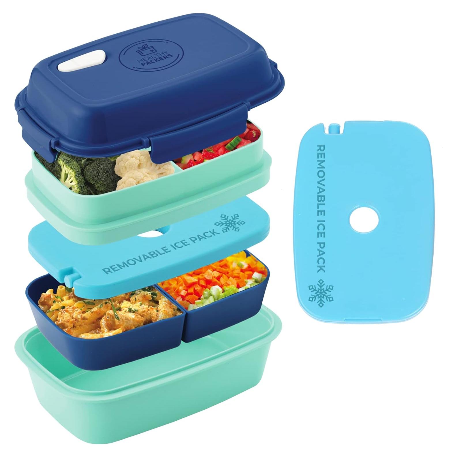 Caja Bento Healthy Packers Azul/Verde 4 Compartimentos 500ml