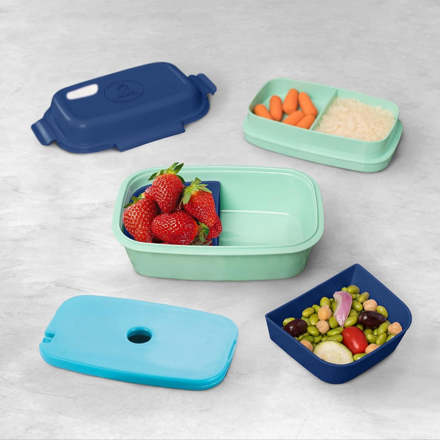Caja Bento Healthy Packers Azul/Verde 4 Compartimentos 500ml