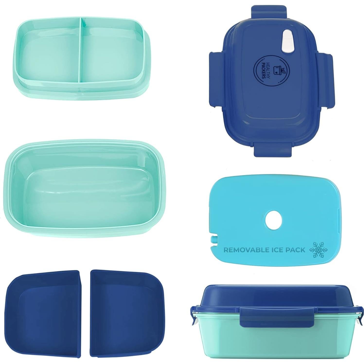 Caja Bento Healthy Packers Azul/Verde 4 Compartimentos 500ml