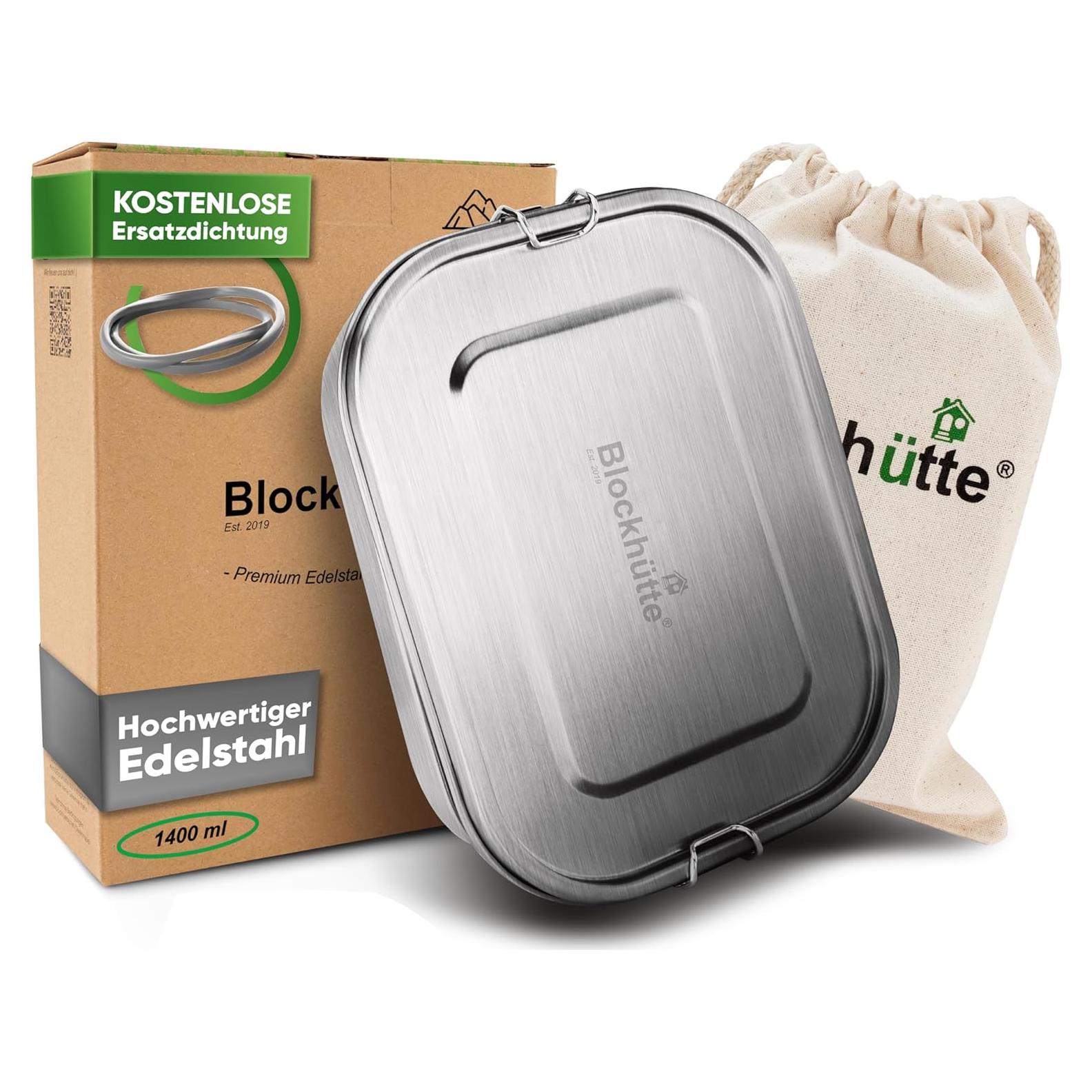 Caja de Almuerzo de Acero Inoxidable Blockhütte 1.4L 3 Compartimentos