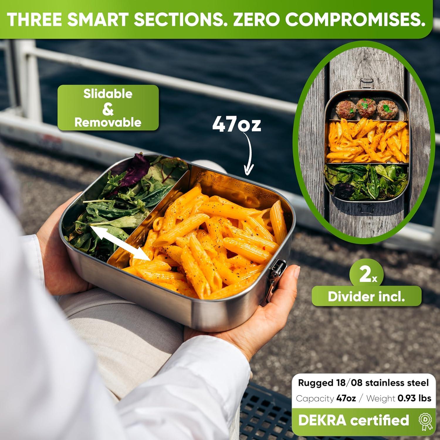 Caja de Almuerzo de Acero Inoxidable Blockhütte 1.4L 3 Compartimentos