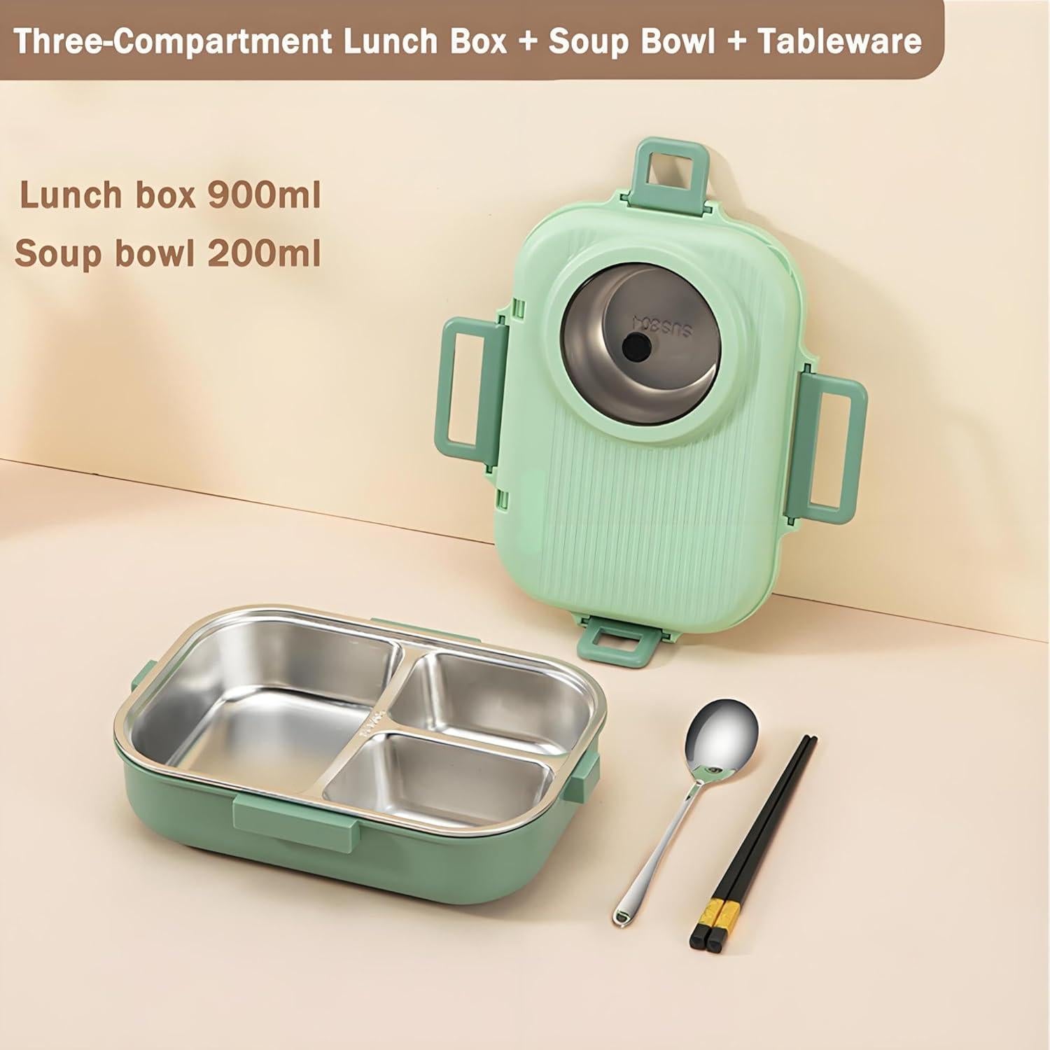 Caja de Almuerzo Bento Ausenzup 1100ml Acero Inoxidable Verde