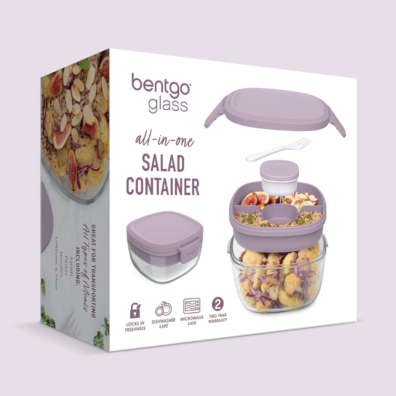 Contenedor de Ensalada de Vidrio Bentgo 1.8 L con Bandeja y Tenedor