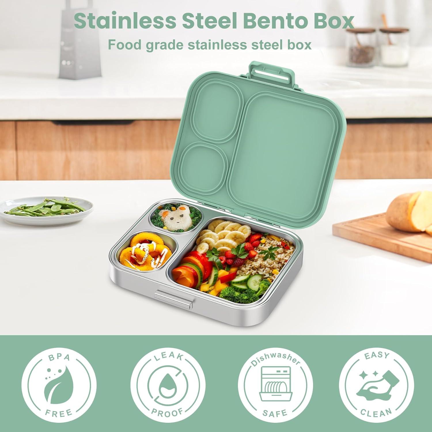 Caja de Almuerzo Pawtong de Acero Inoxidable 3 Compartimentos Verde