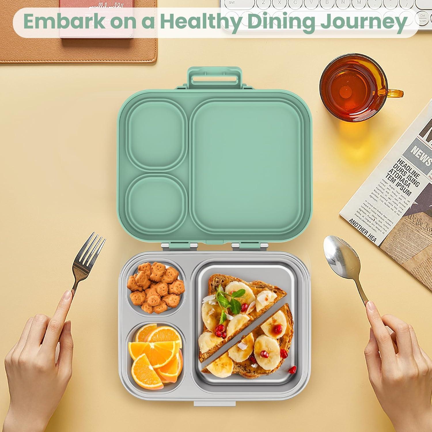 Caja de Almuerzo Pawtong de Acero Inoxidable 3 Compartimentos Verde