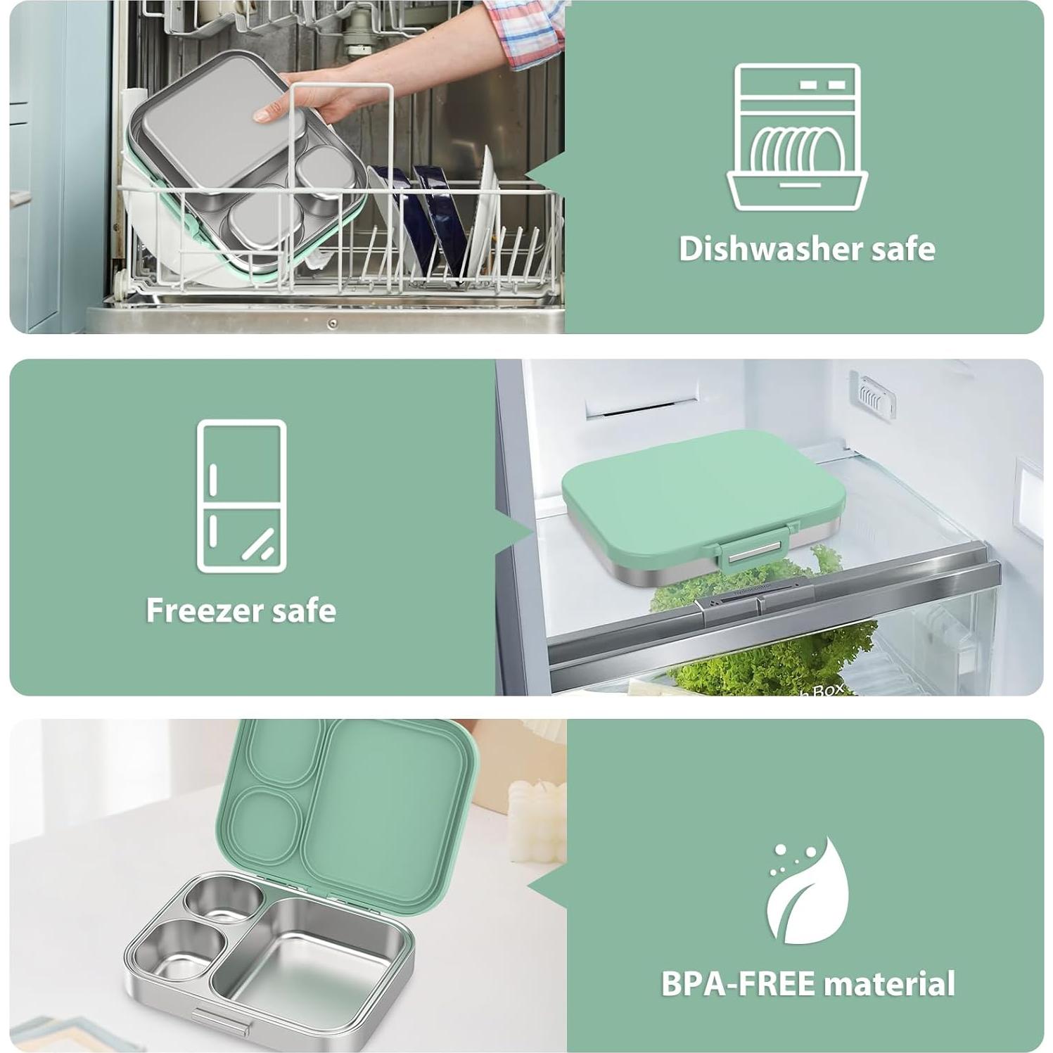 Caja de Almuerzo Pawtong de Acero Inoxidable 3 Compartimentos Verde