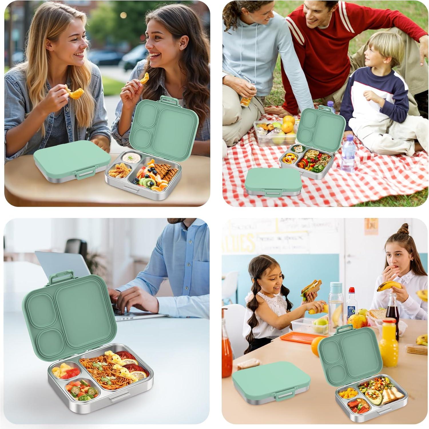 Caja de Almuerzo Pawtong de Acero Inoxidable 3 Compartimentos Verde