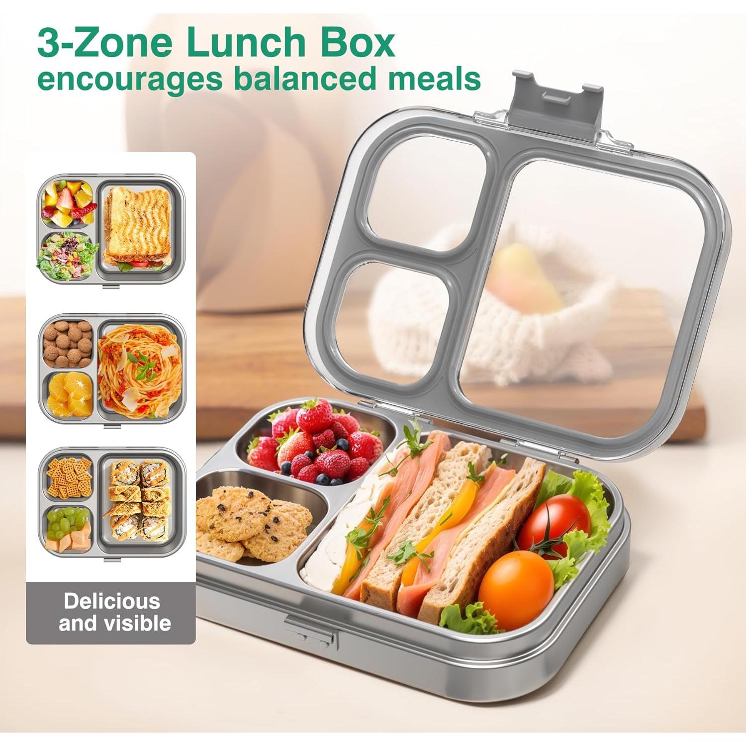 Caja de Almuerzo HOMEKOL de Acero Inoxidable 3 Compartimentos