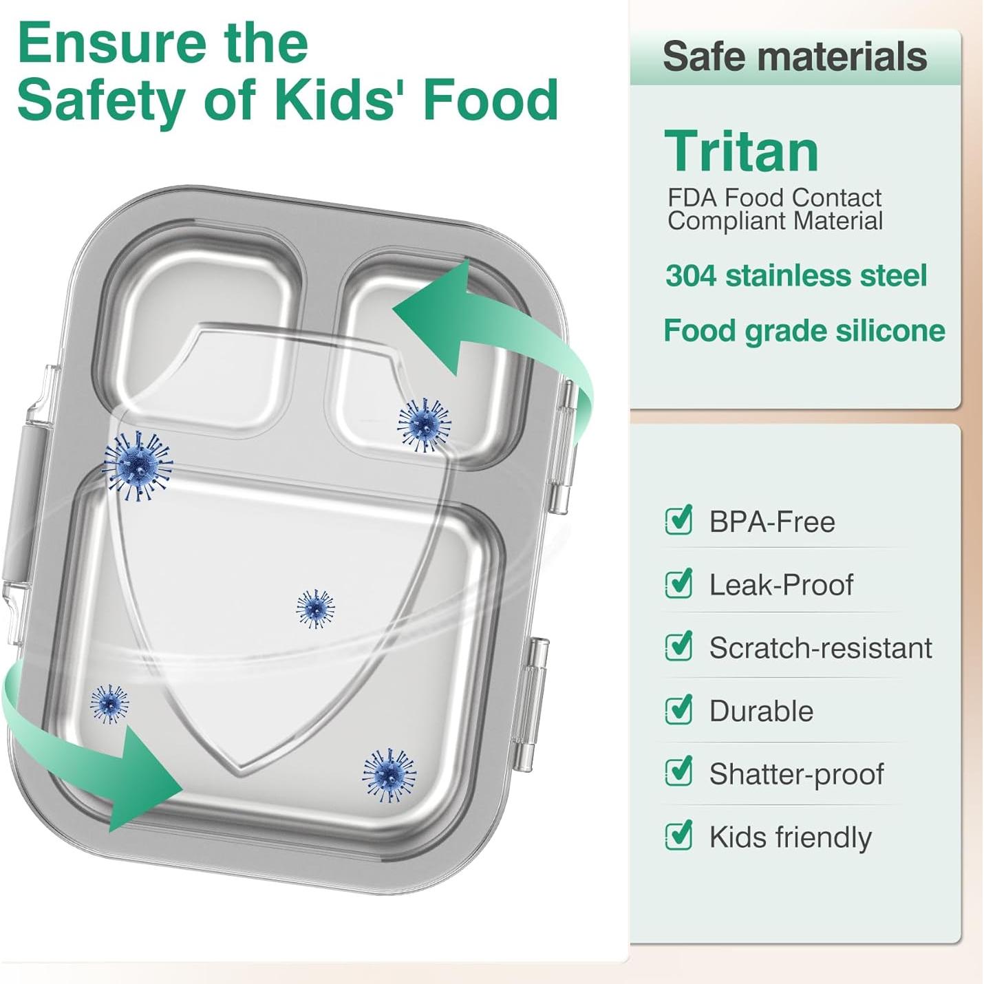 Caja de Almuerzo HOMEKOL de Acero Inoxidable 3 Compartimentos