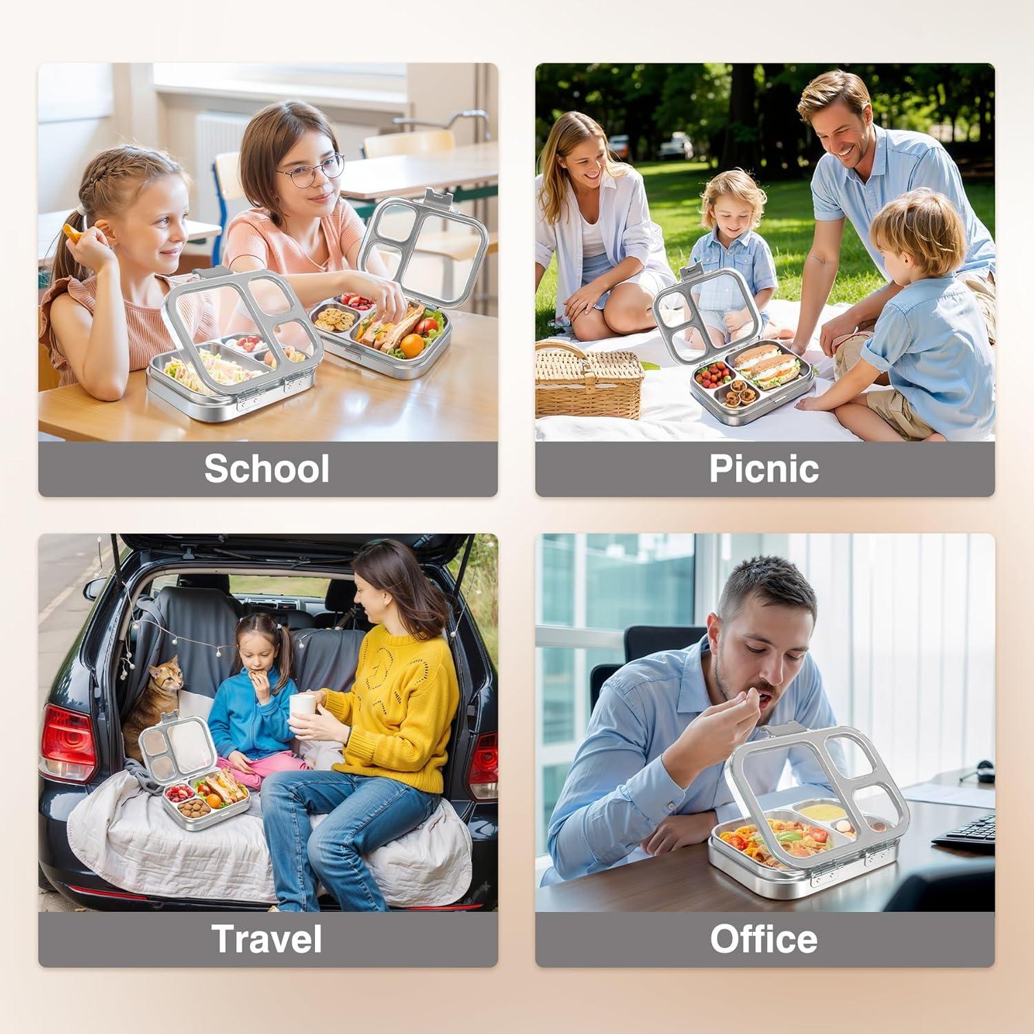 Caja de Almuerzo HOMEKOL de Acero Inoxidable 3 Compartimentos