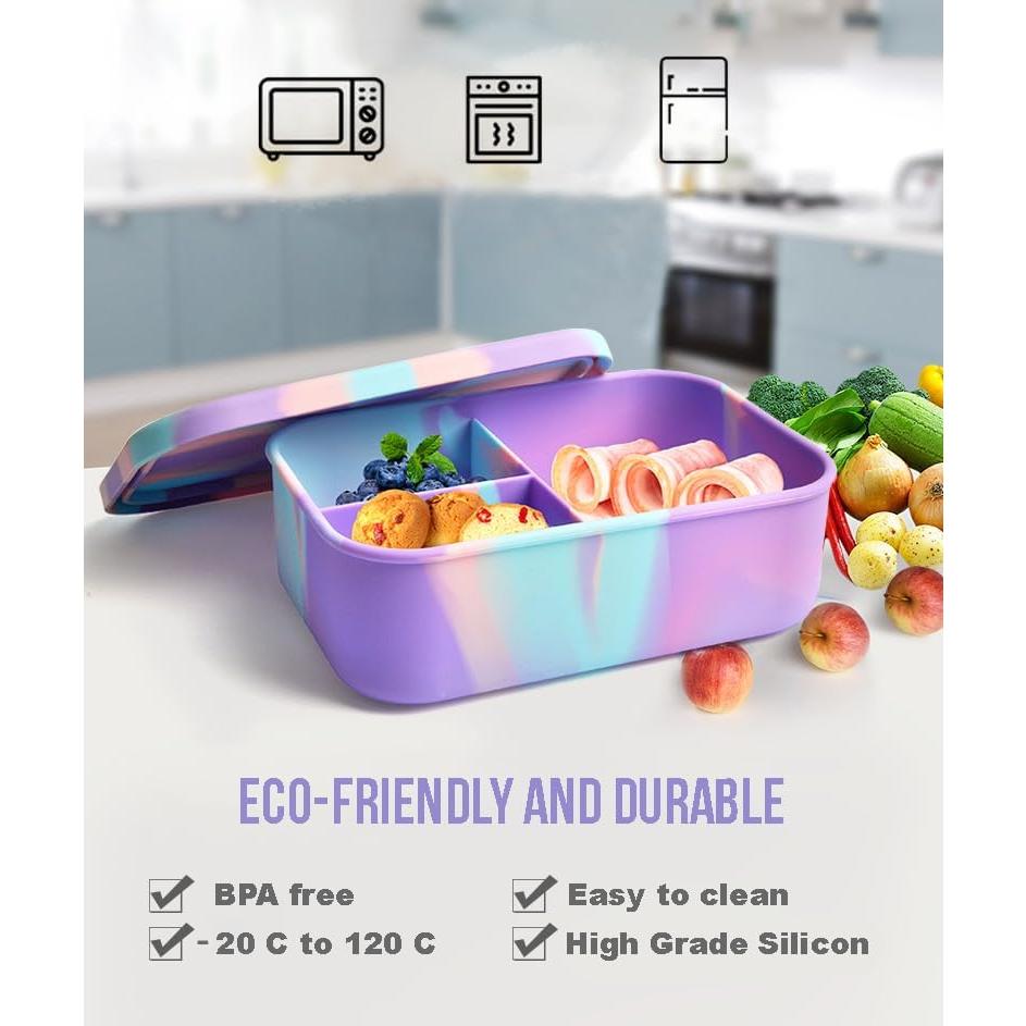 Caja de Almuerzo Bento PACKED JOY 1200ml Silicona Morado