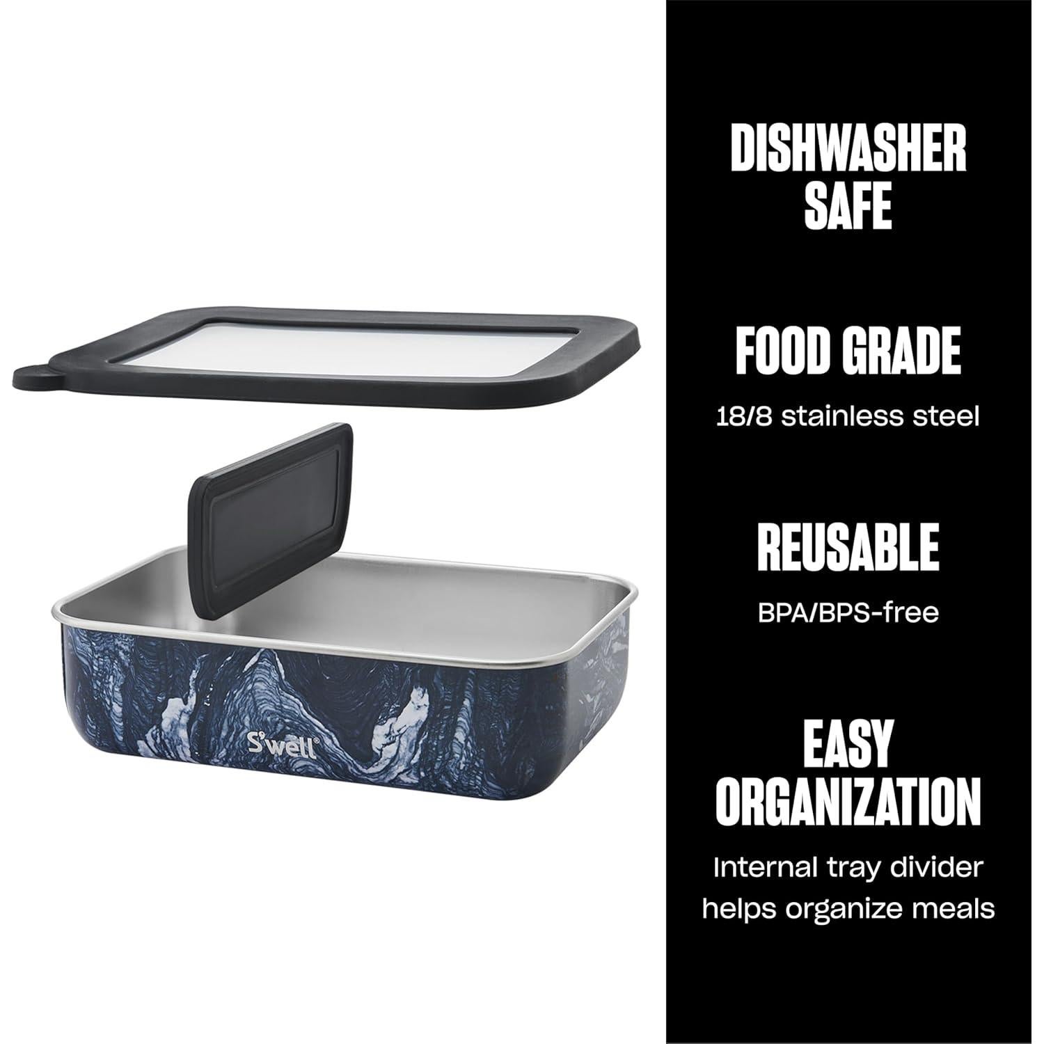 Caja Bento S'well de Acero Inoxidable 1774ml Mármol Azurita