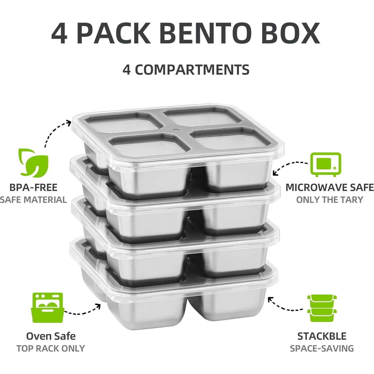 Contenedores de Snack BEFOY de Acero Inoxidable 4 Compartimentos