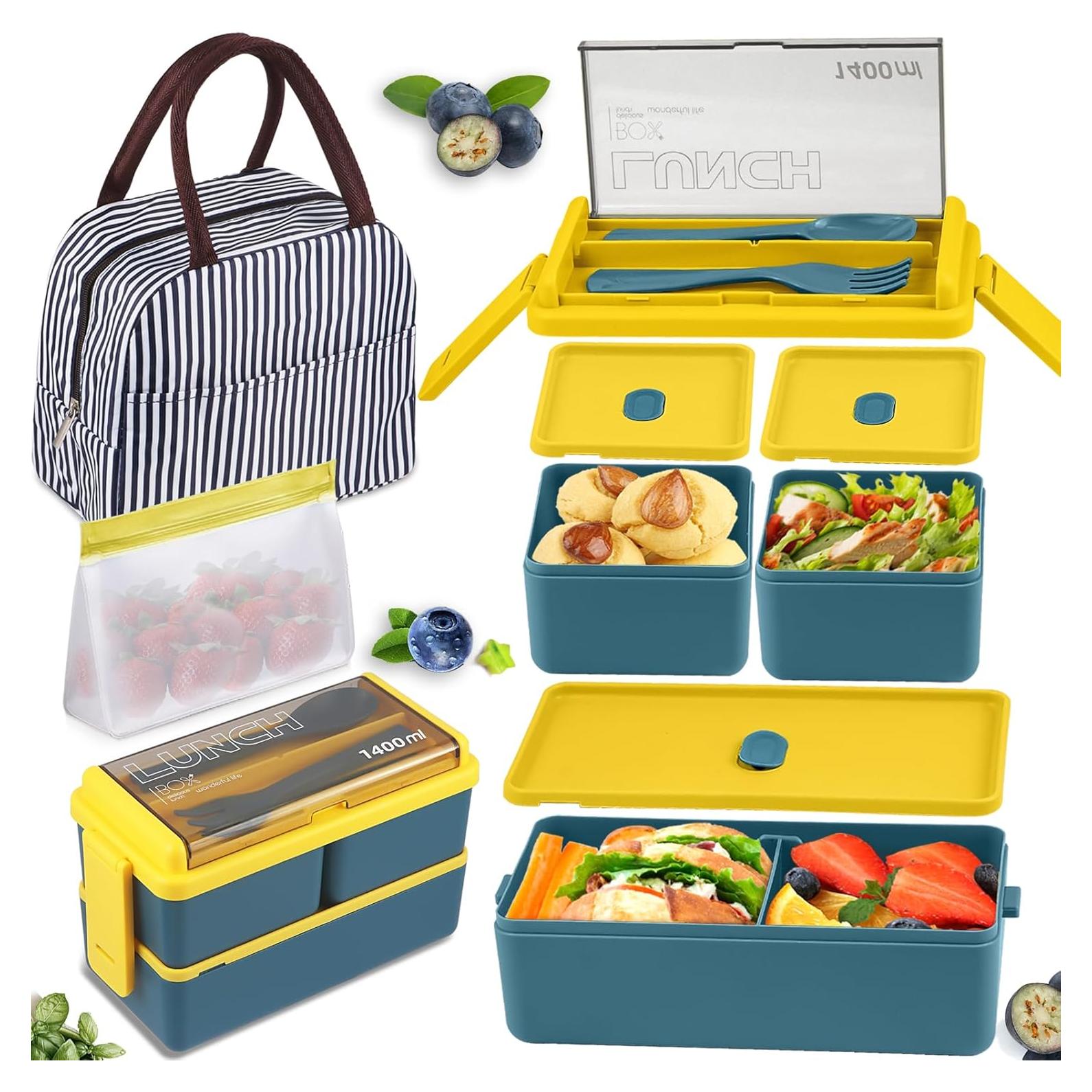 Caja Bento NatraProw 1400ml con Bolsa y Utensilios Azul