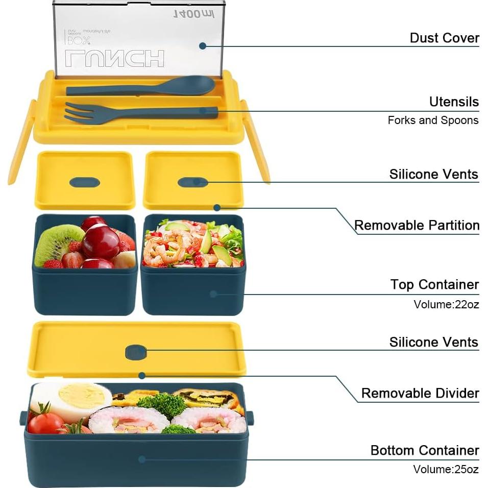 Caja Bento NatraProw 1400ml con Bolsa y Utensilios Azul