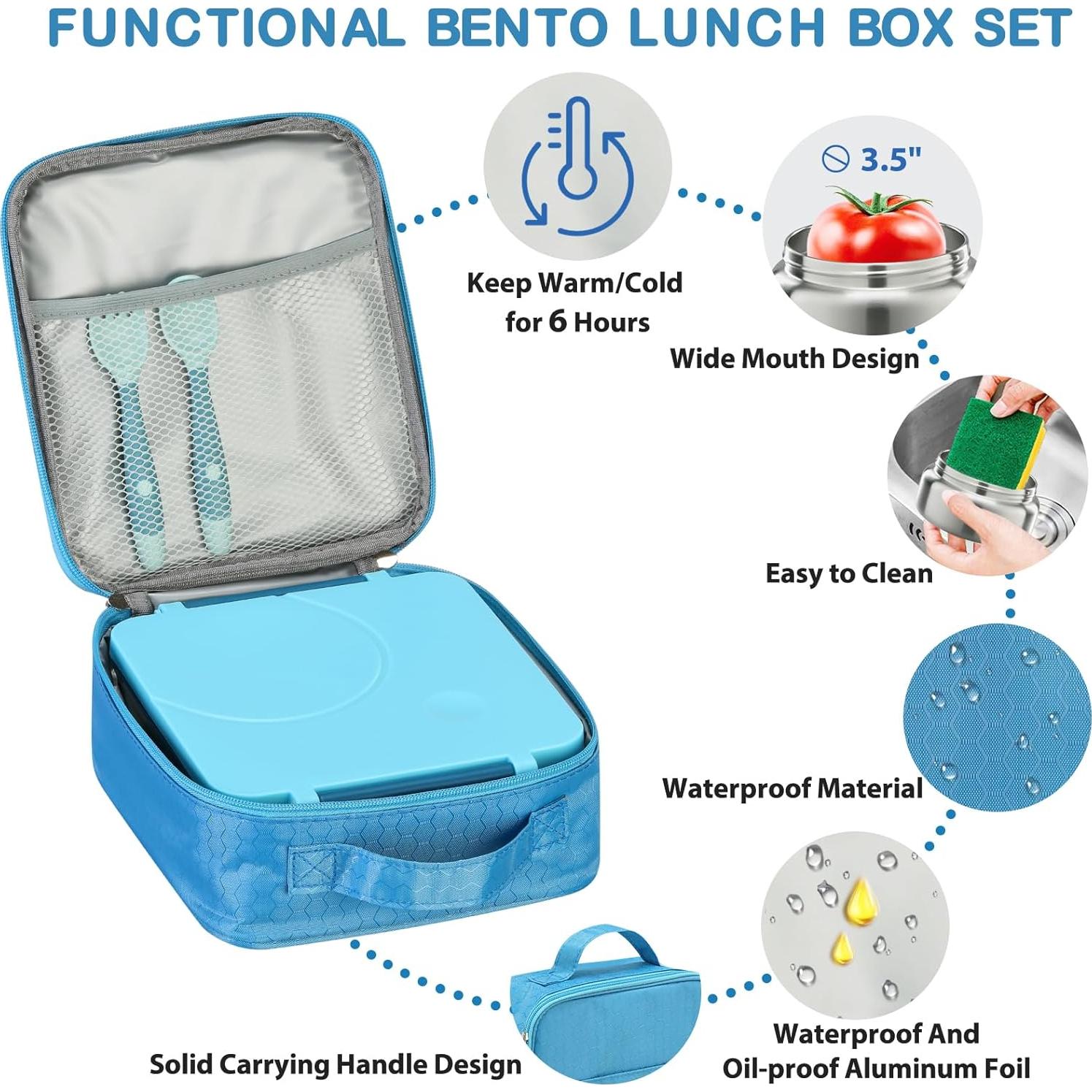 Juego de Almuerzo Bento Howeemo Azul con Termo 227g 4 Compartimentos