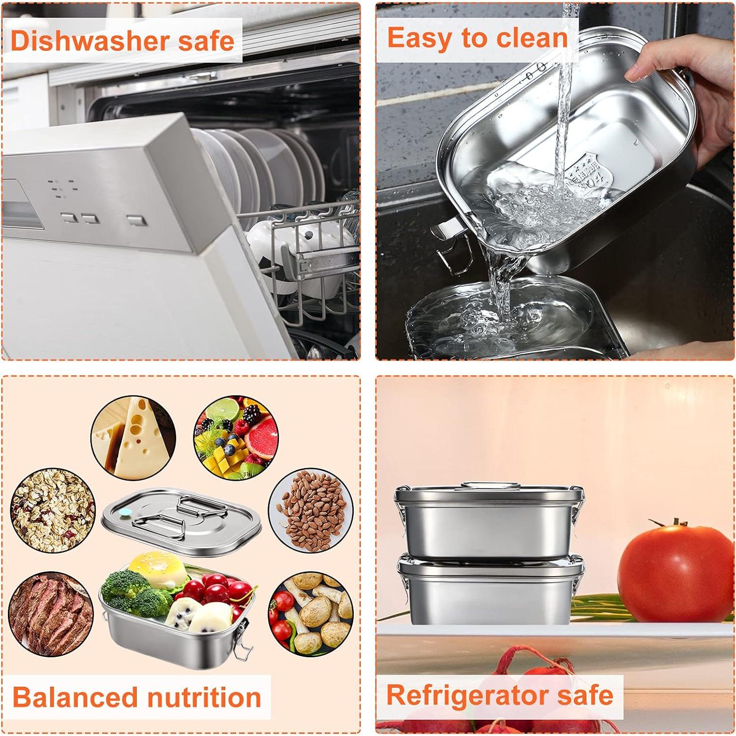 Caja Bento de Acero Inoxidable Romooa 2 Piezas A Prueba de Fugas