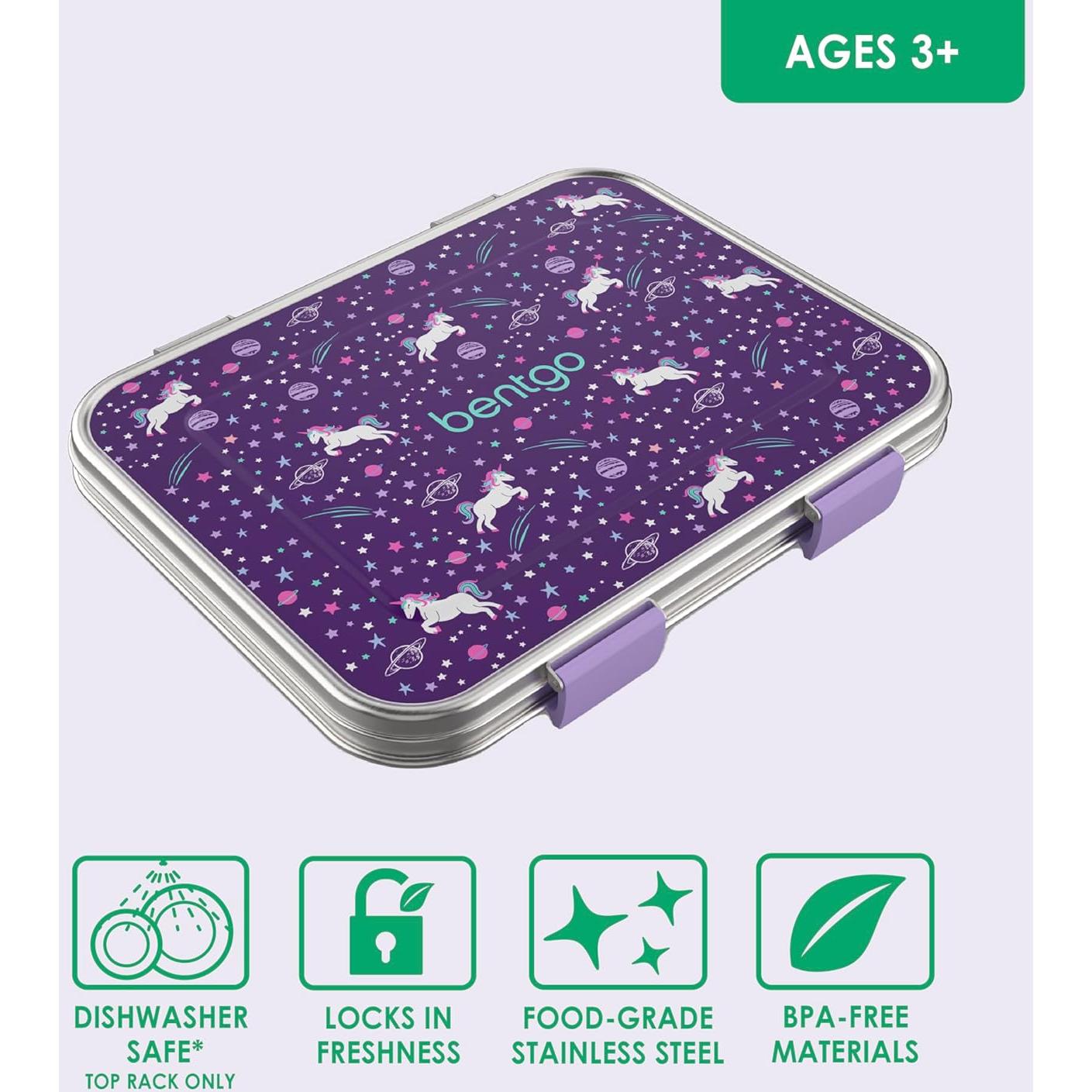 Bentgo Kids Caja de Almuerzo Acero Inoxidable Unicornio 3 Compartimentos