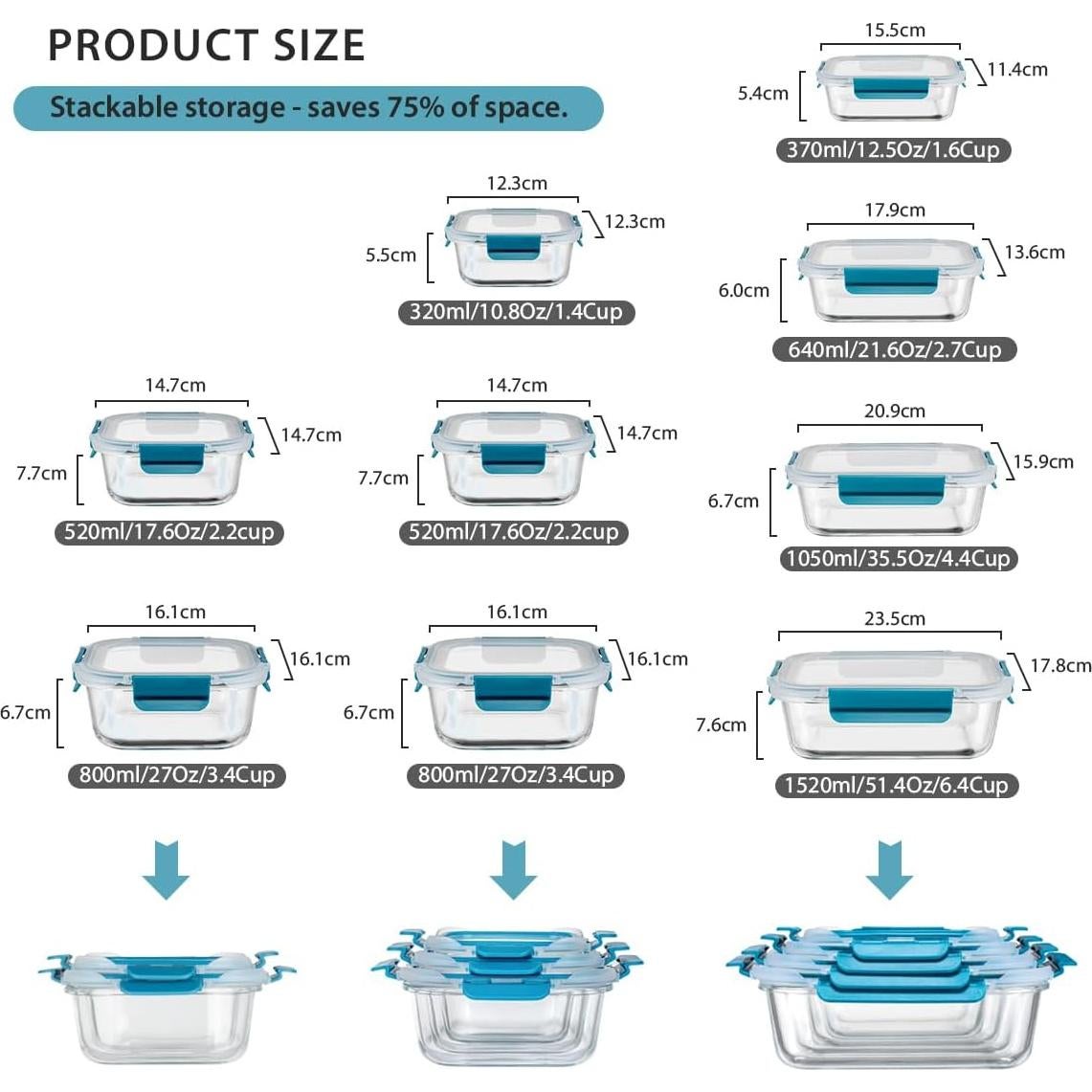 Contenedores de Almacenamiento de Alimentos Genicook 9 Piezas Vidrio