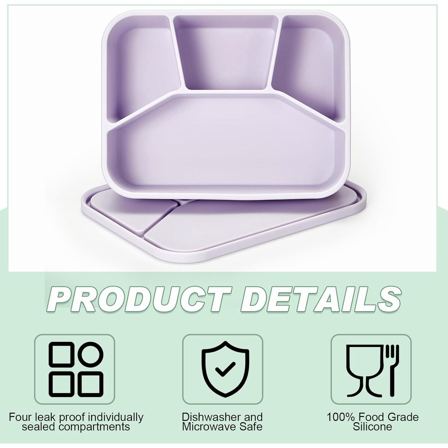 4 Cajas Bento de Silicona Ziliny Rectangulares a Prueba de Fugas