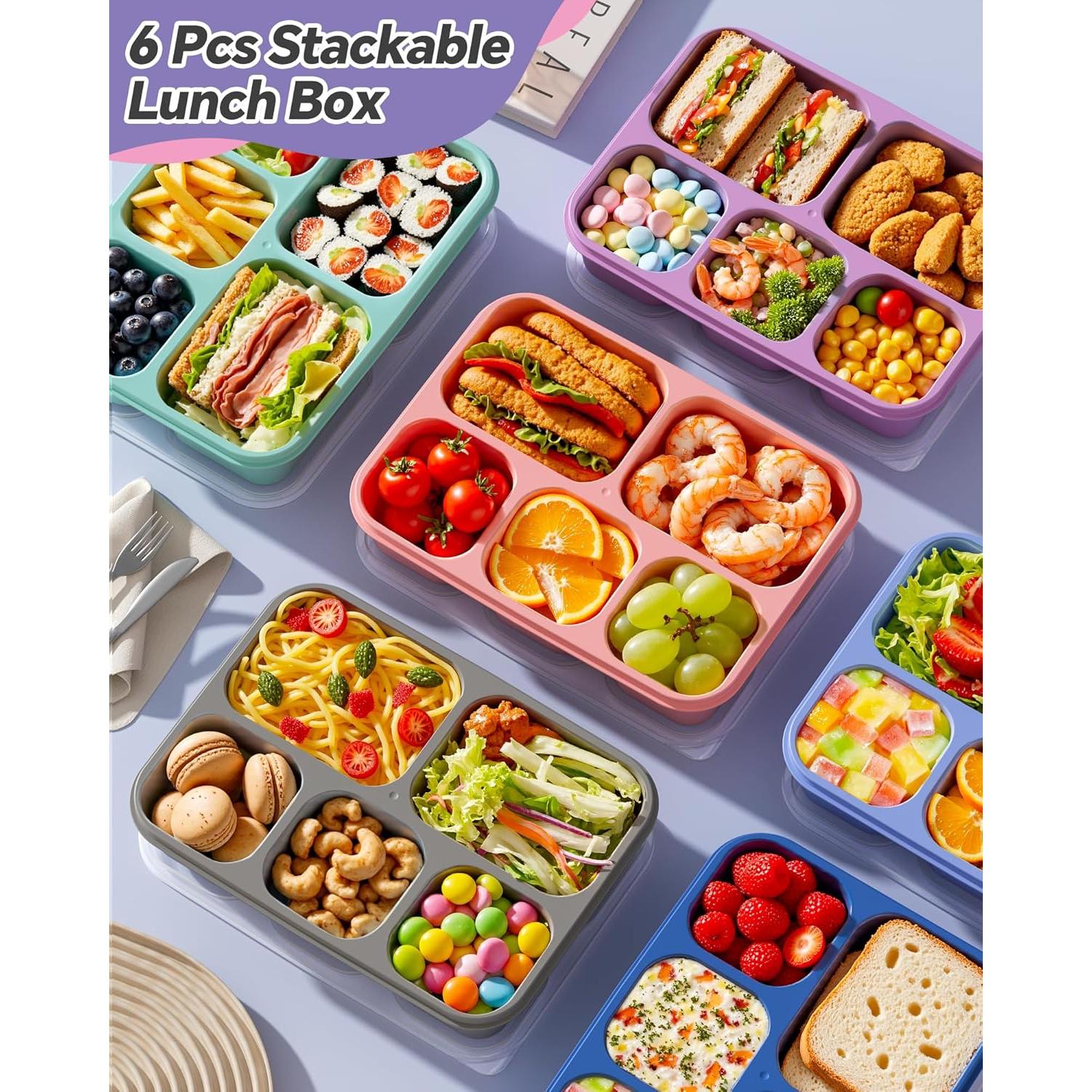 Juego de 6 Contenedores de Snack Bento Canfanni 5 Compartimentos