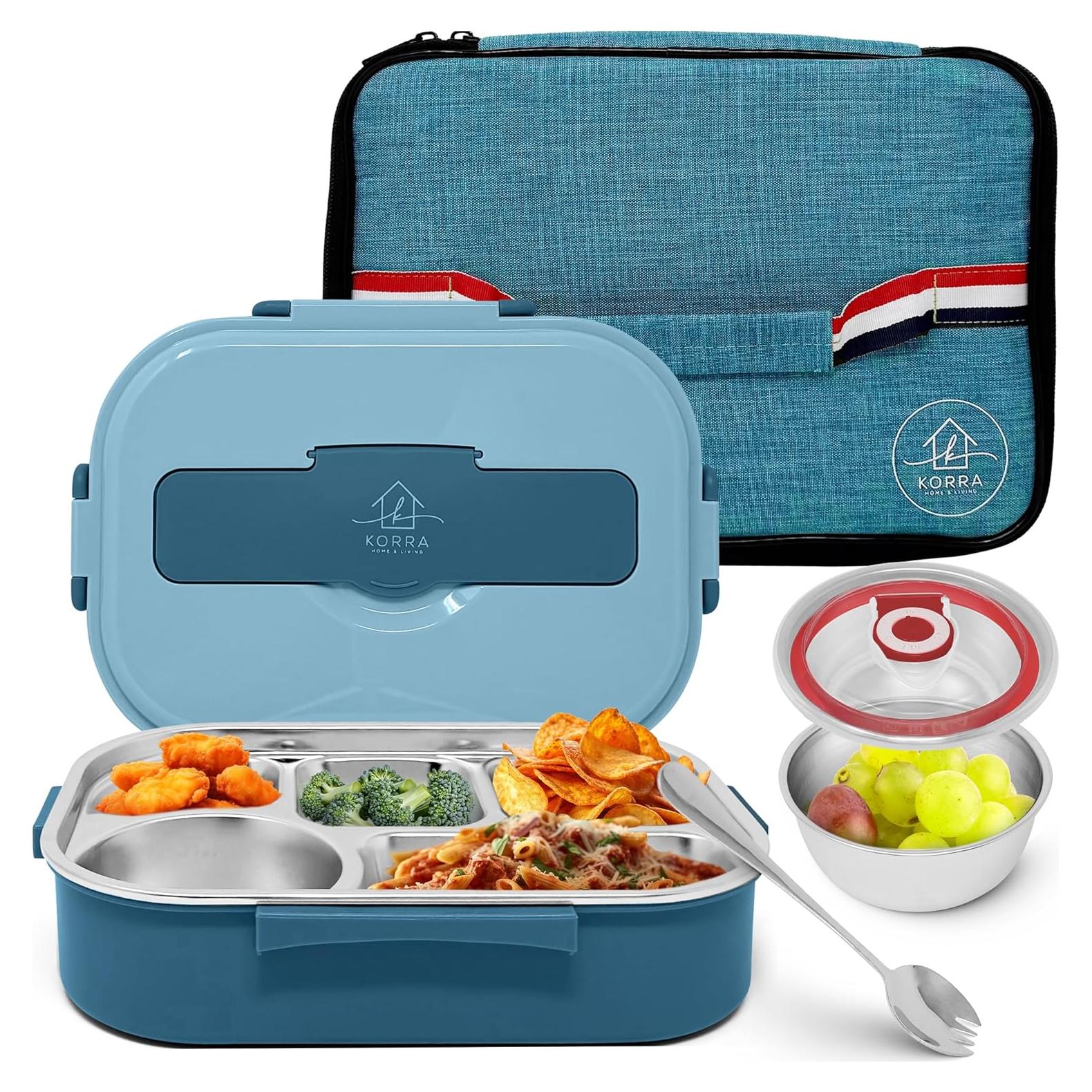 Caja Bento Acero Inoxidable Korra Hogar - 5 Compartimentos Azul