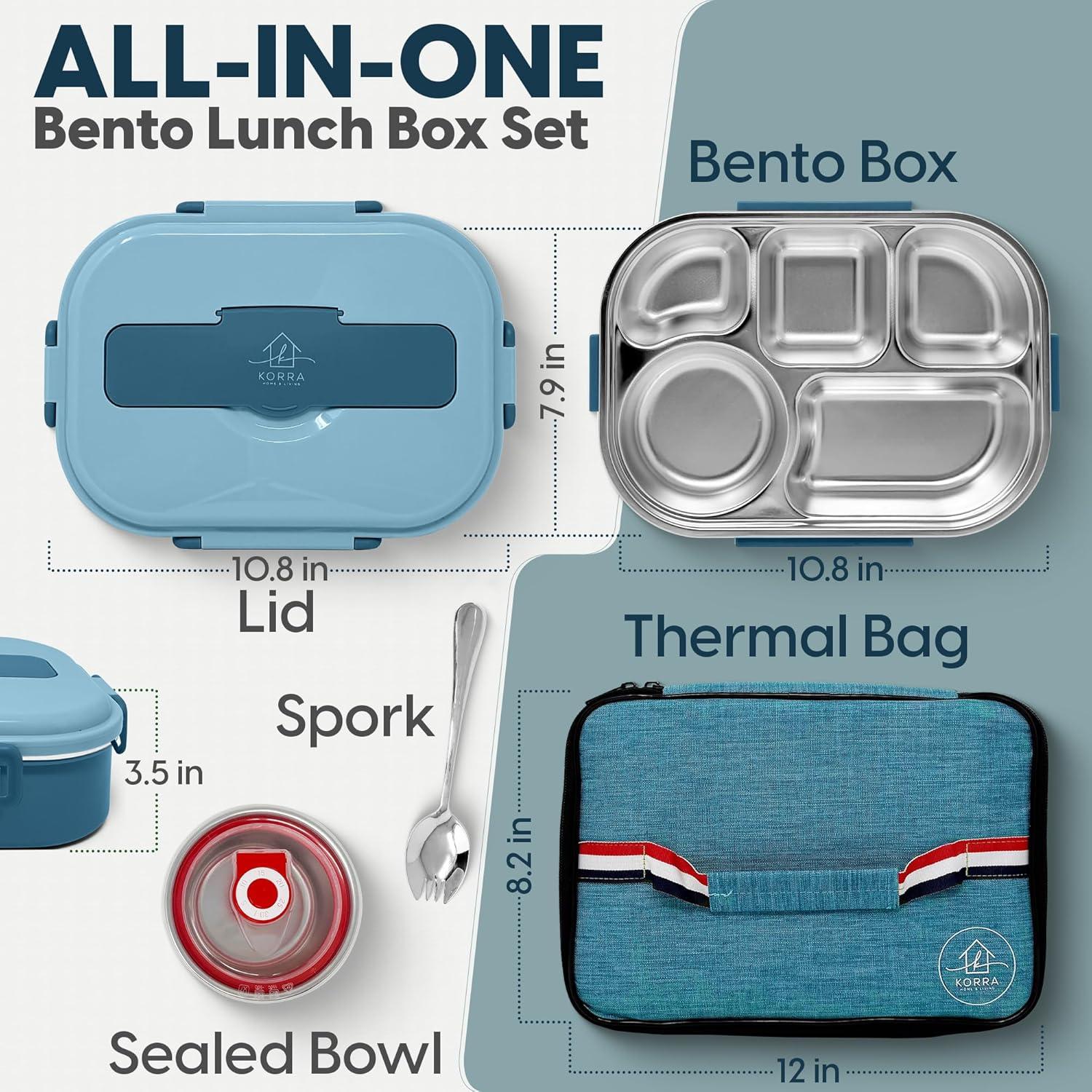 Caja Bento Acero Inoxidable Korra Hogar - 5 Compartimentos Azul