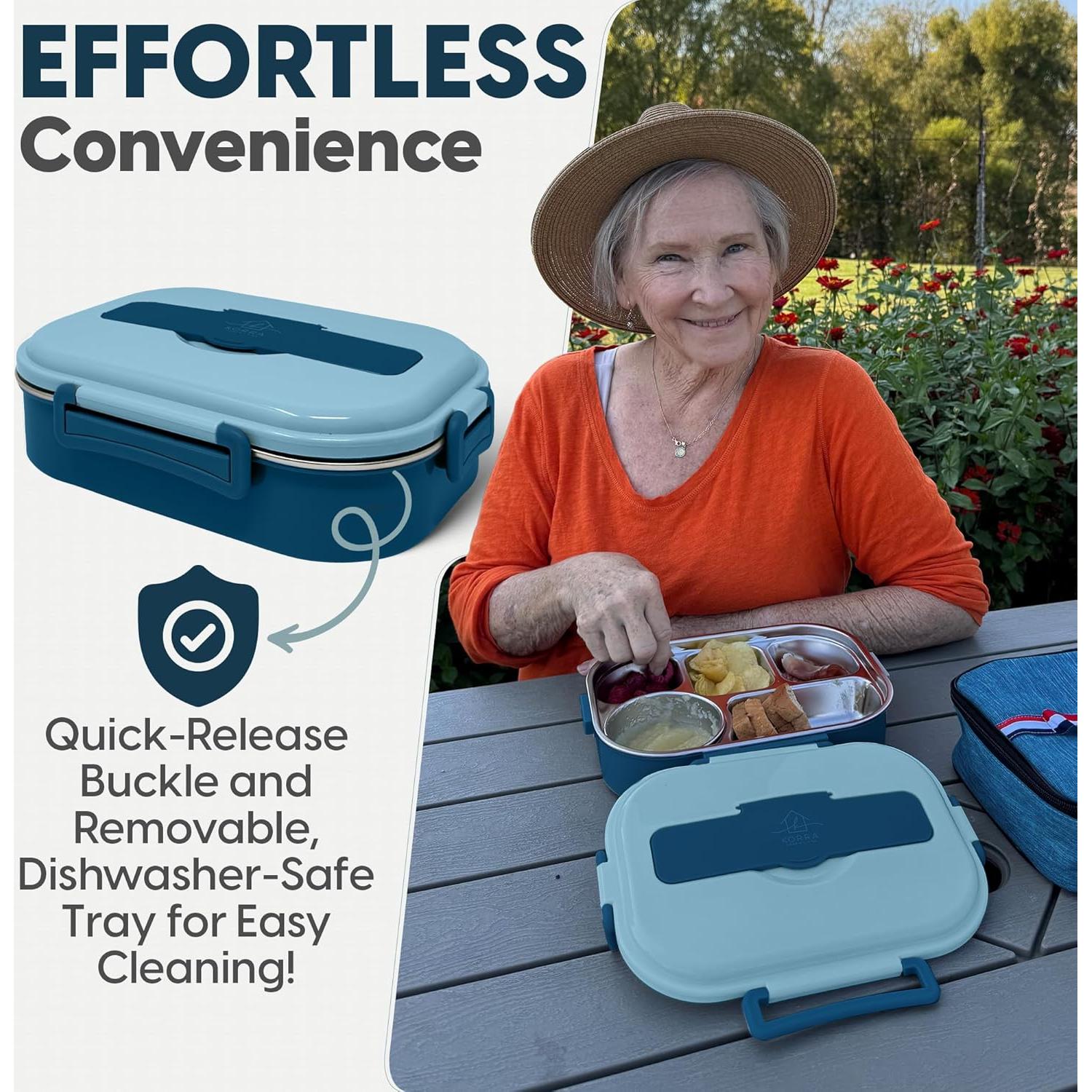 Caja Bento Acero Inoxidable Korra Hogar - 5 Compartimentos Azul