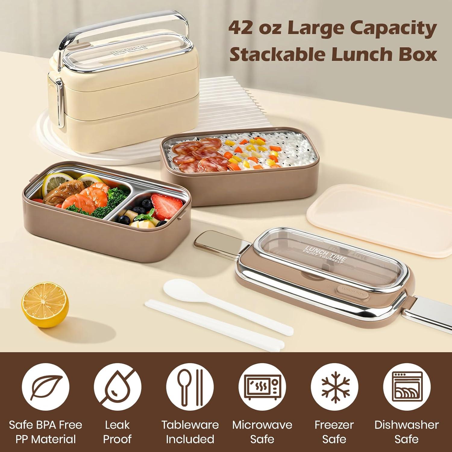 Caja Bento Doble Capa Suteng 1.3L Acero Inoxidable Beige