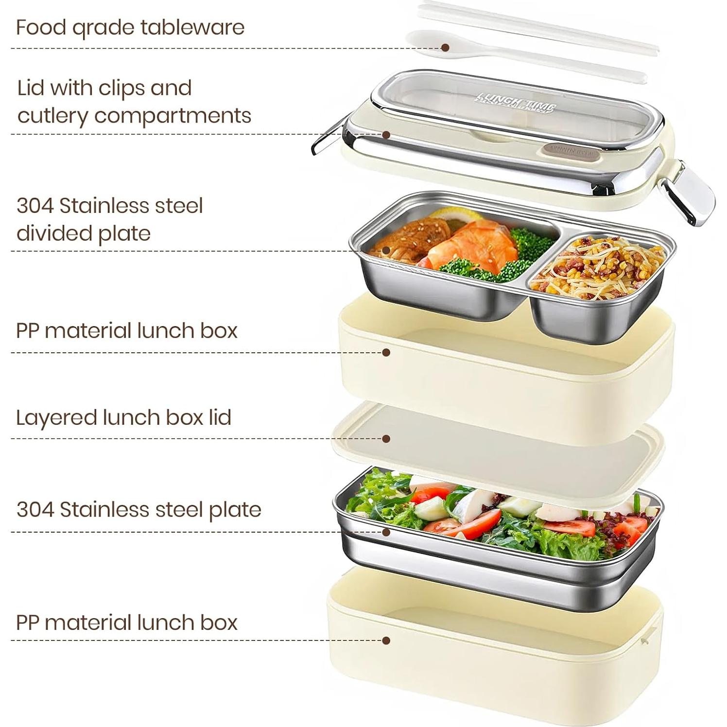 Caja Bento Doble Capa Suteng 1.3L Acero Inoxidable Beige
