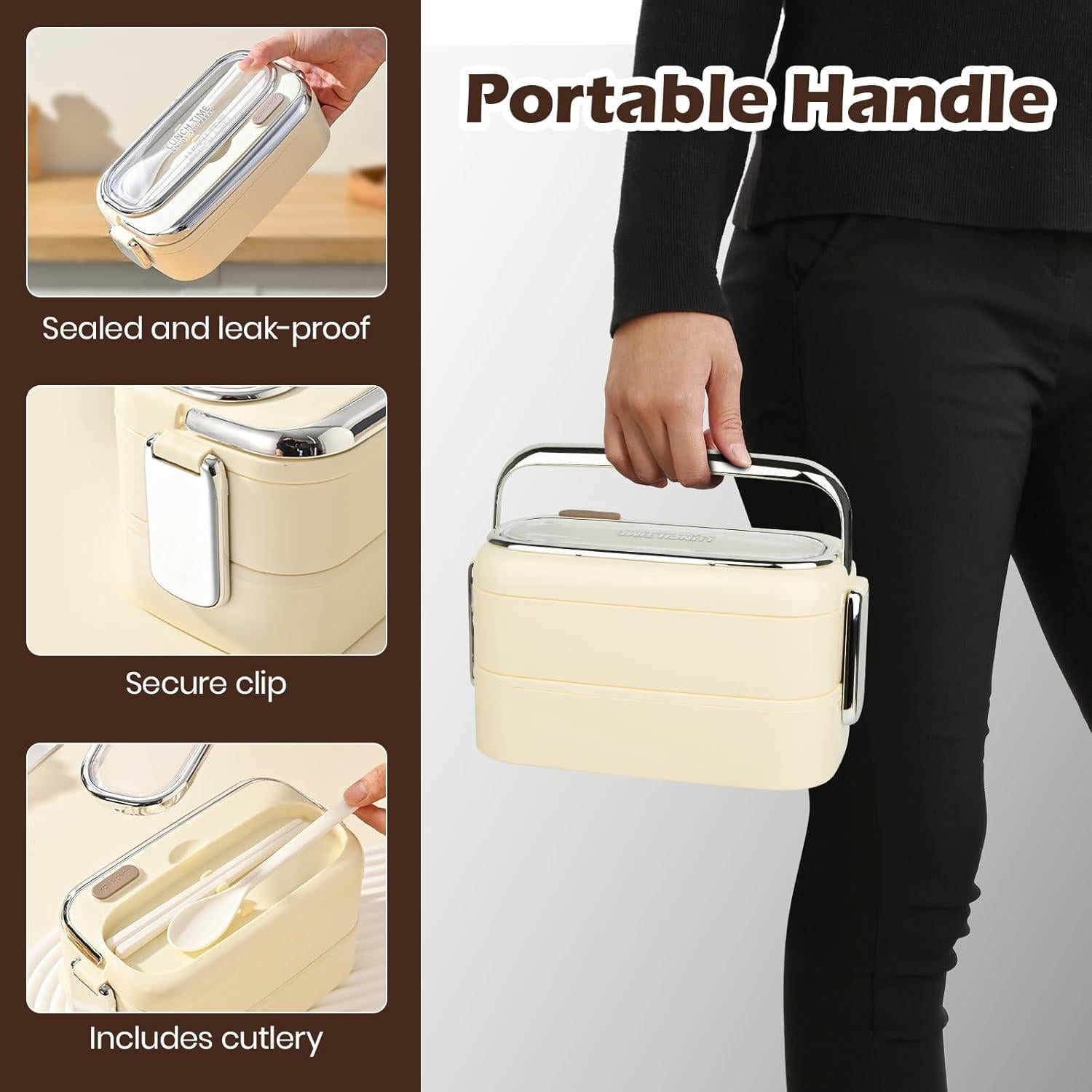 Caja Bento Doble Capa Suteng 1.3L Acero Inoxidable Beige