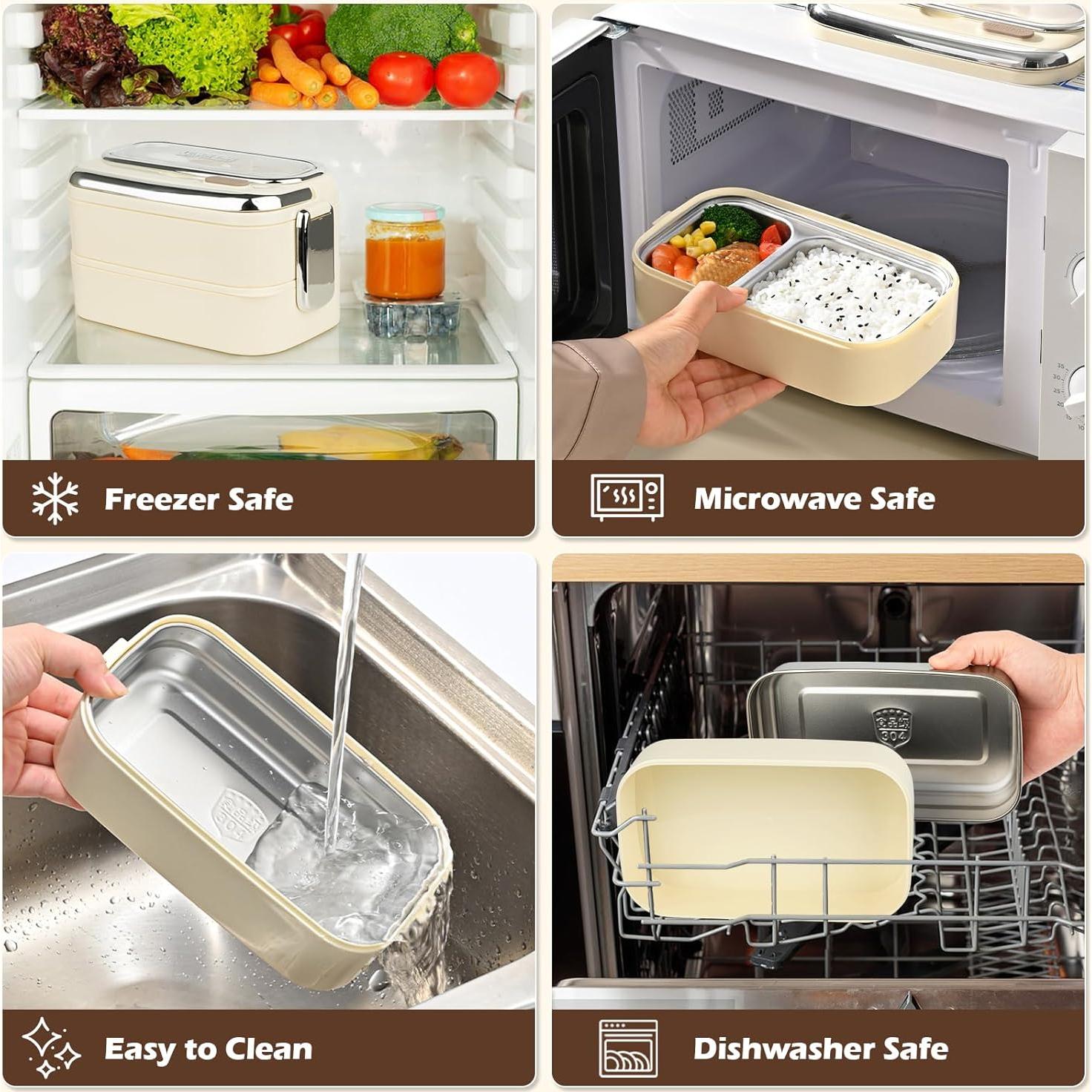 Caja Bento Doble Capa Suteng 1.3L Acero Inoxidable Beige