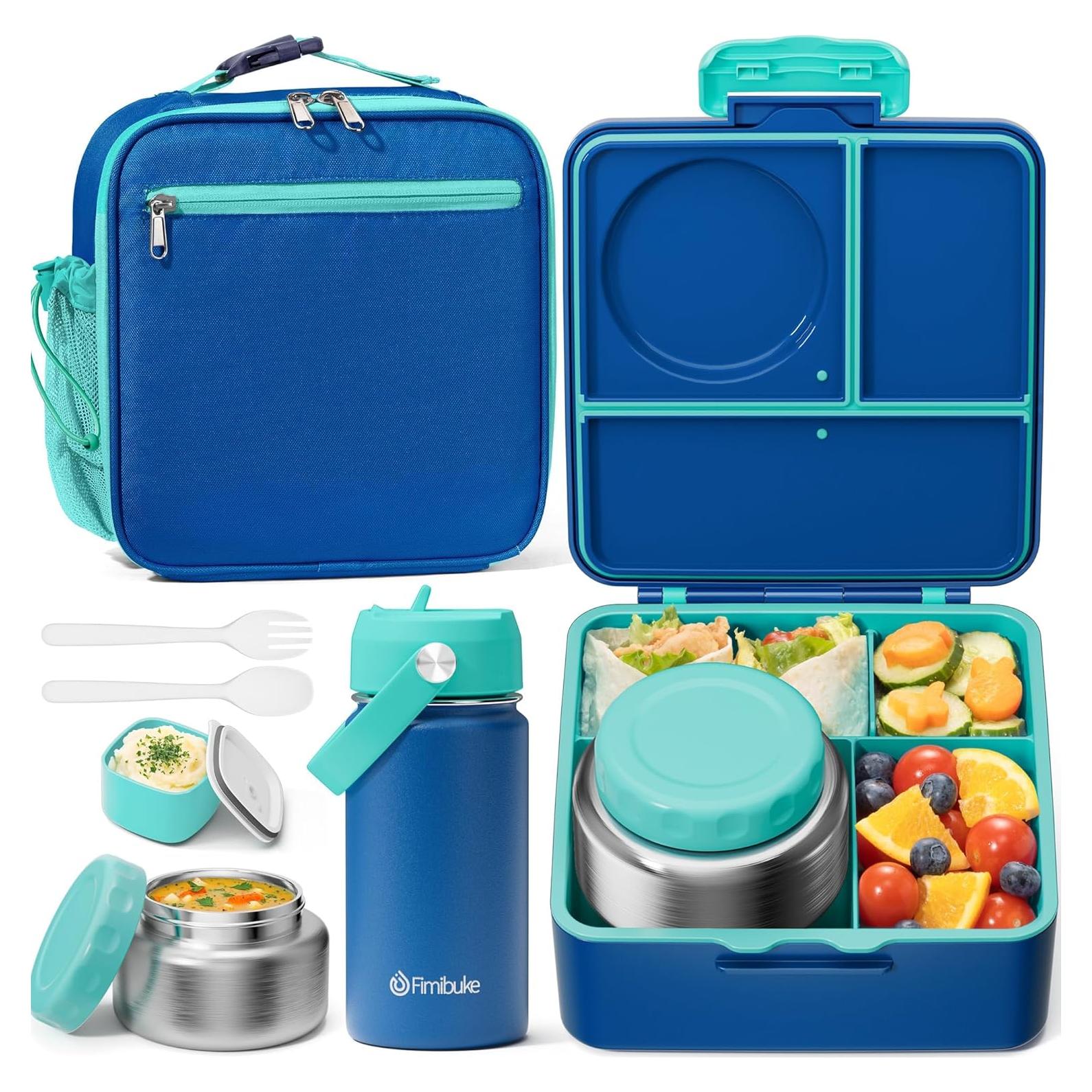 Caja Bento Fimibuke para Niños con Termo y Bolsa Aislada 4 Compartimentos