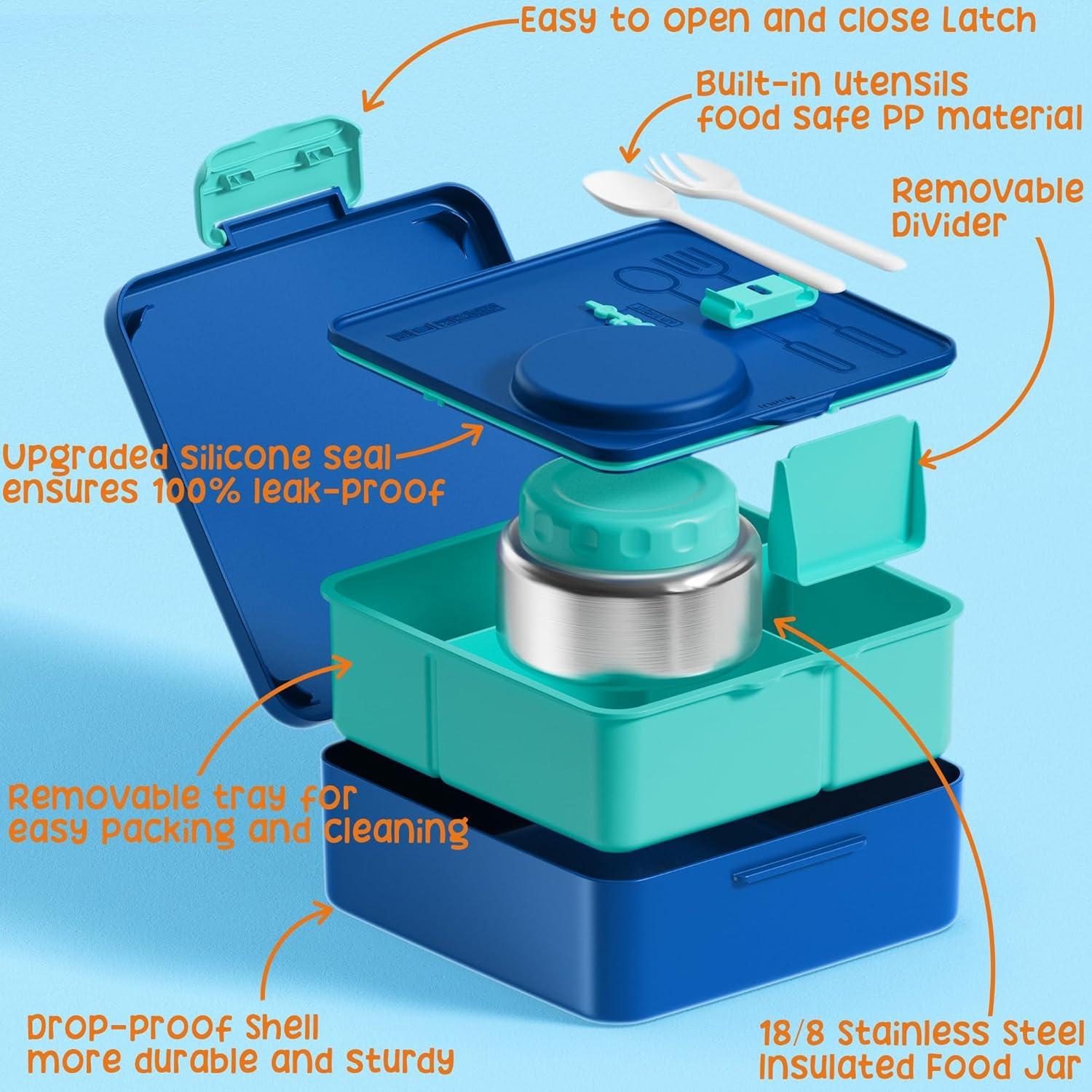 Caja Bento Fimibuke para Niños con Termo y Bolsa Aislada 4 Compartimentos