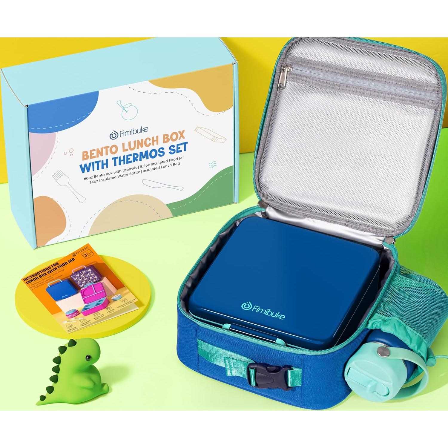 Caja Bento Fimibuke para Niños con Termo y Bolsa Aislada 4 Compartimentos