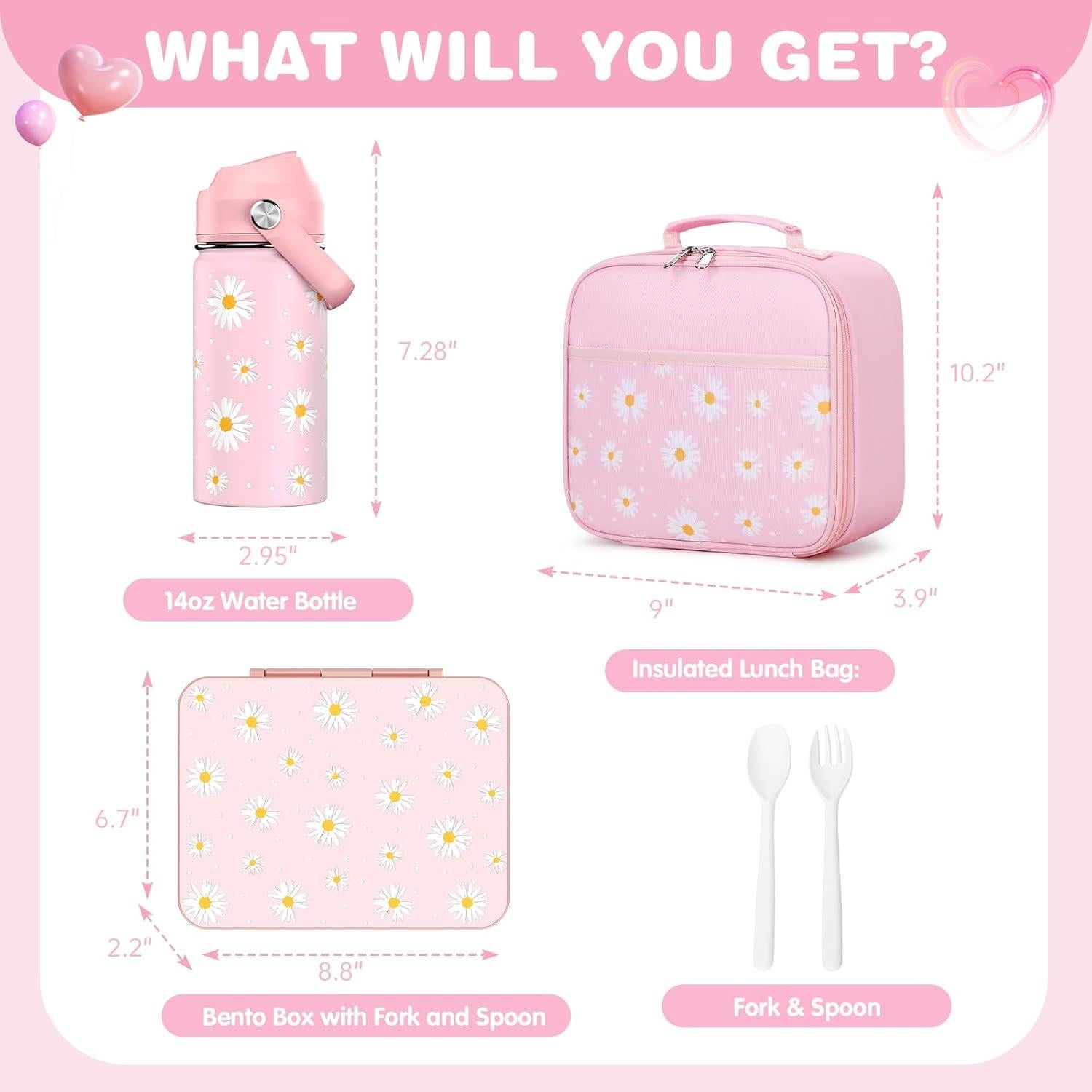 Caja Bento Bevalsa para Niños 43oz + Botella 14oz Rosa